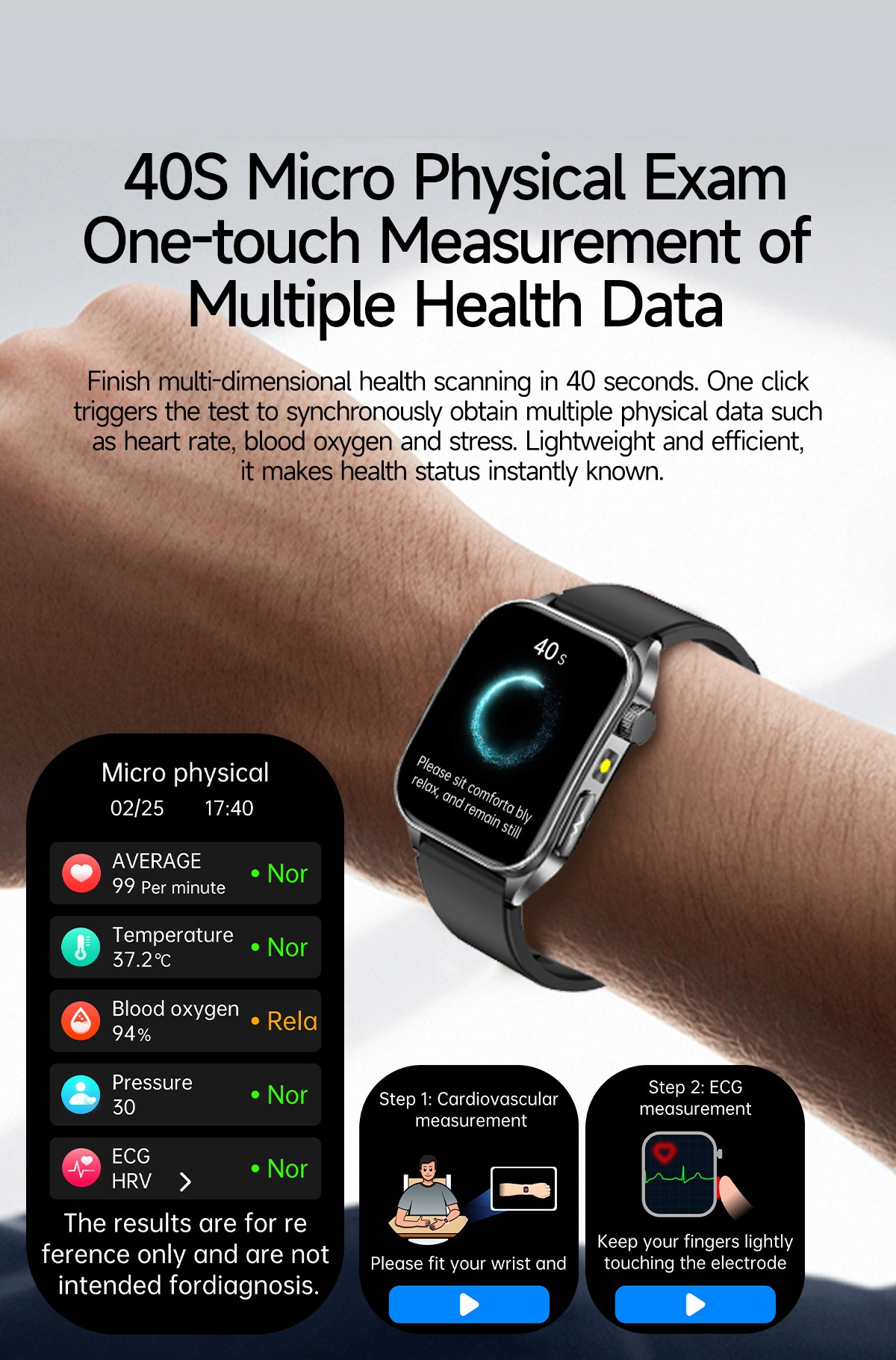 Smart Health Watch with Square AMOLED Display, ECG & Laser Therapy