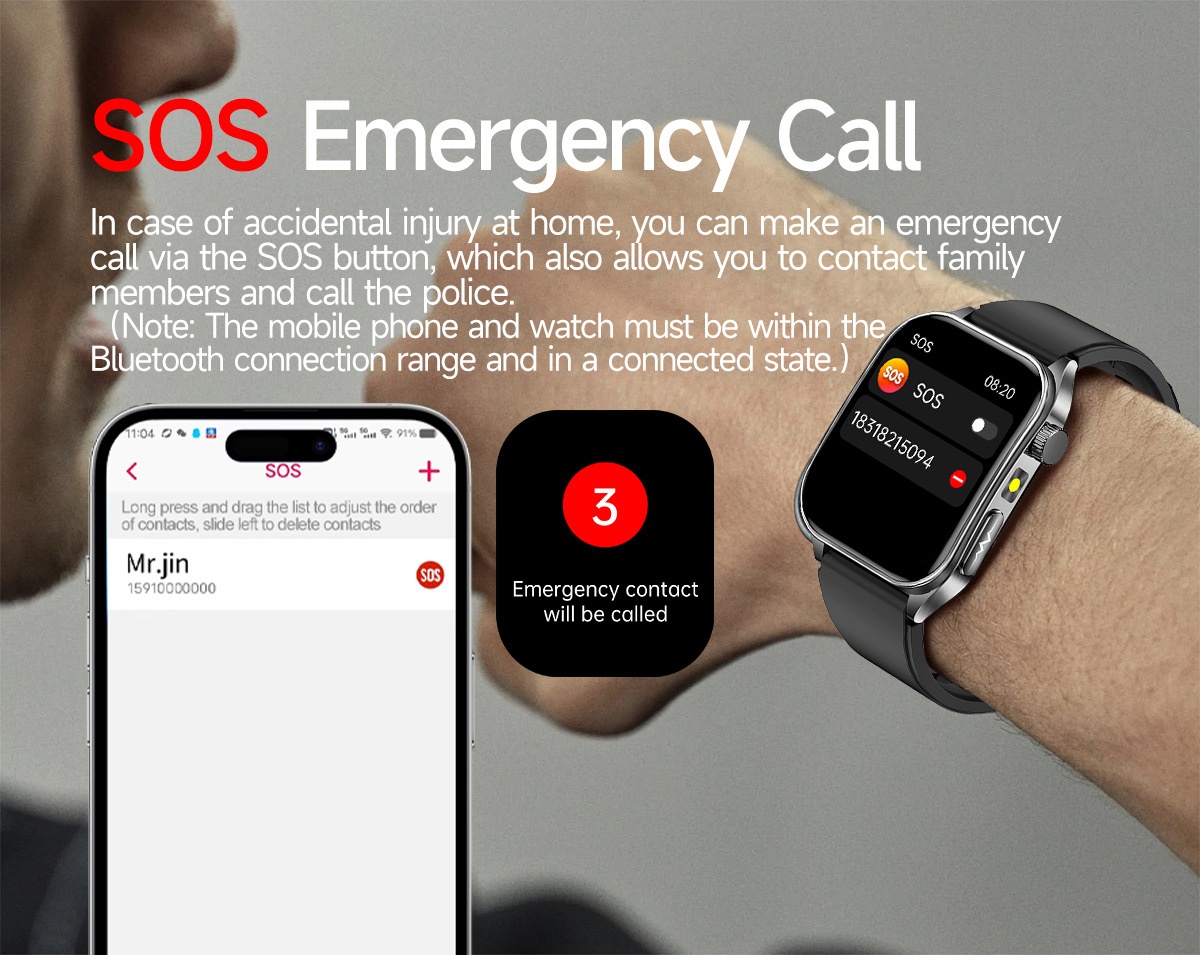 Smart Health Watch with Square AMOLED Display, ECG & Laser Therapy