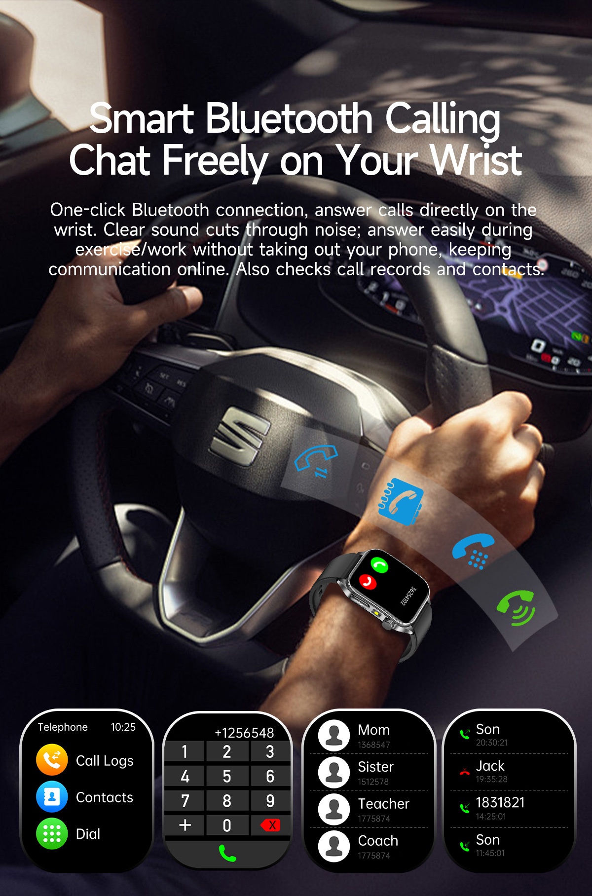 Smart Health Watch with Square AMOLED Display, ECG & Laser Therapy