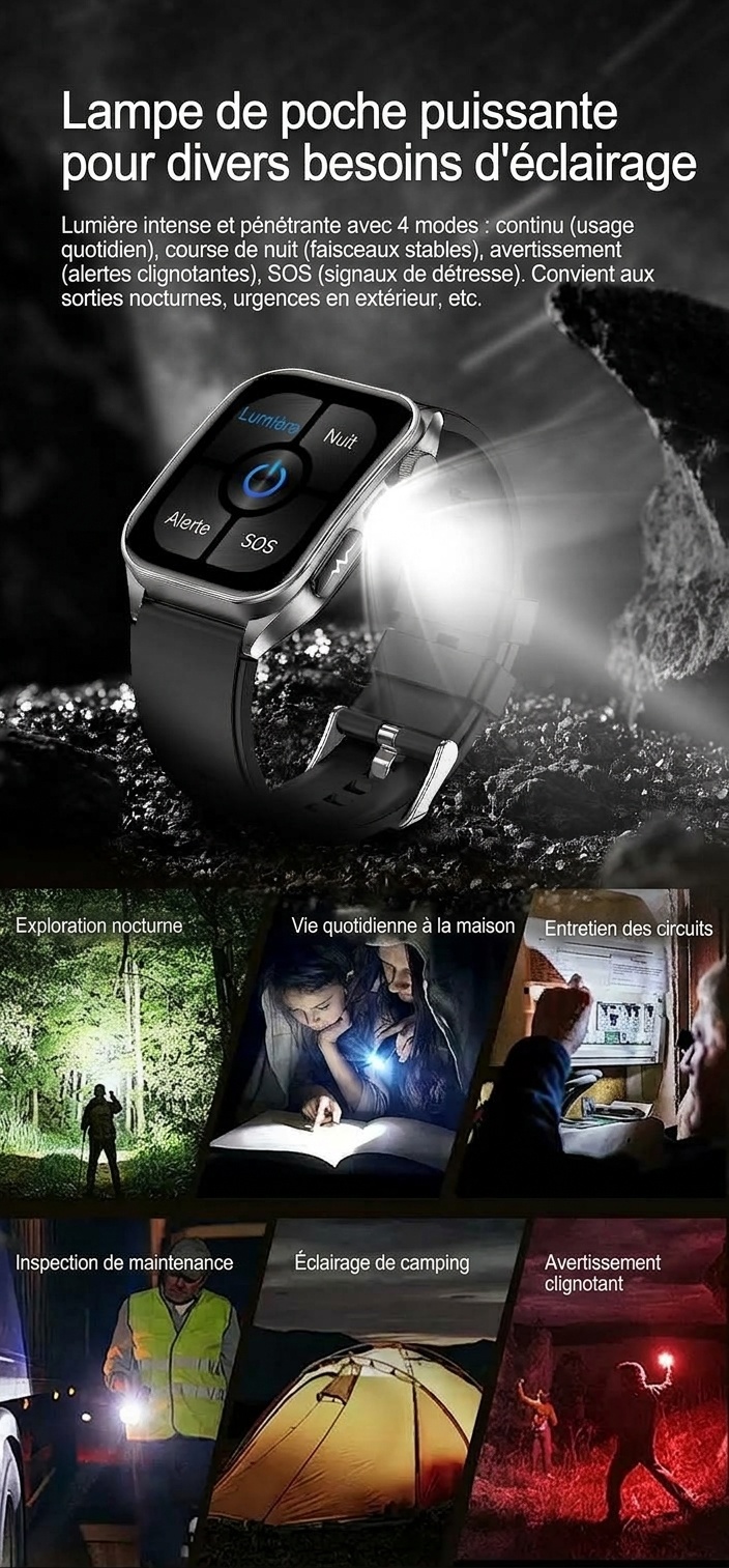 Montre connectée de santé avec écran AMOLED carré, ECG et thérapie laser