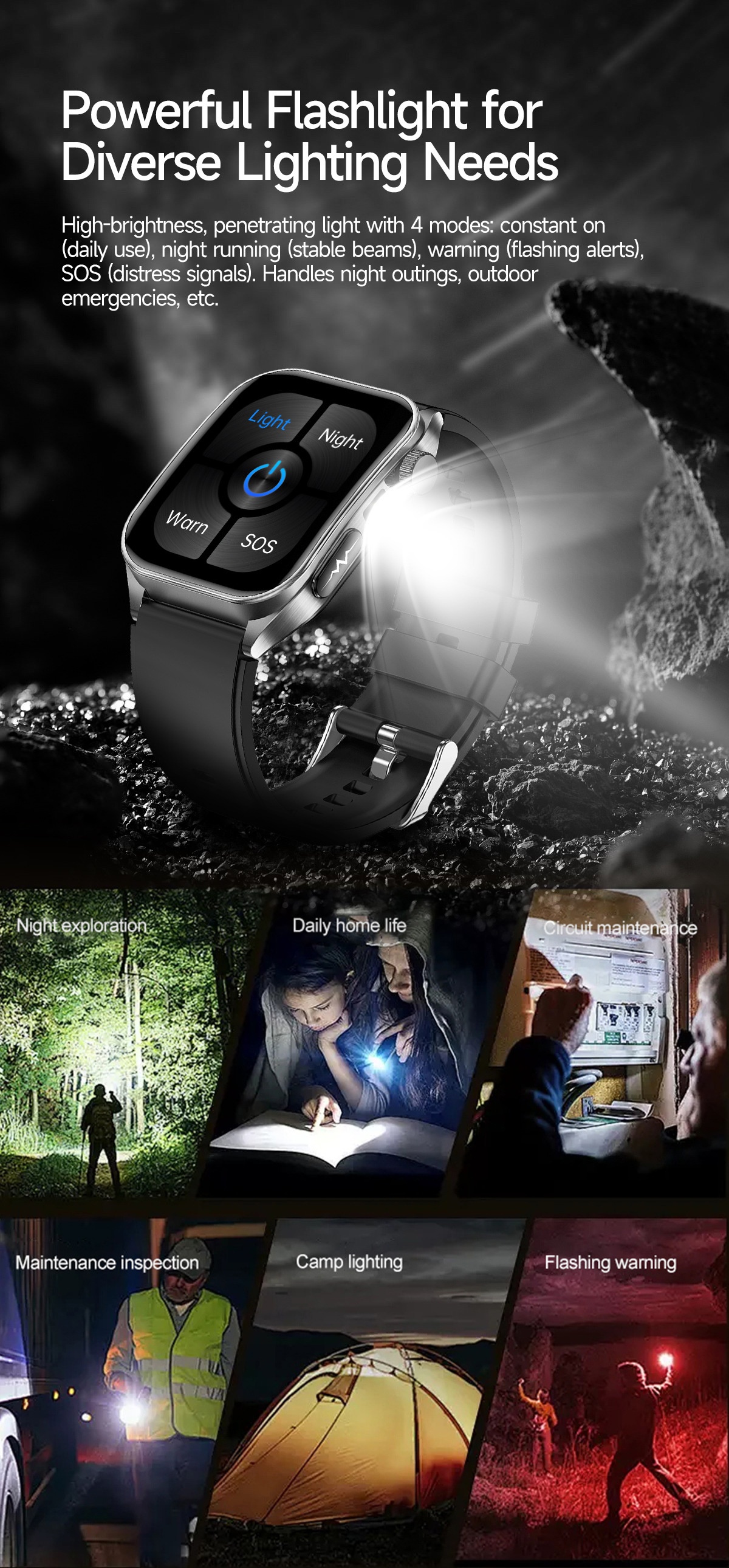 Smart Health Watch with Square AMOLED Display, ECG & Laser Therapy