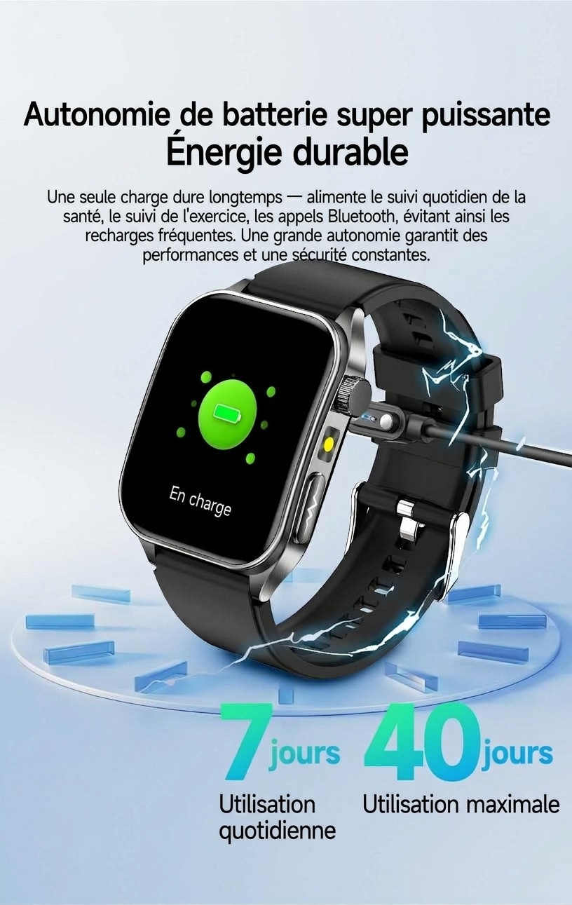 Montre connectée de santé avec écran AMOLED carré, ECG et thérapie laser