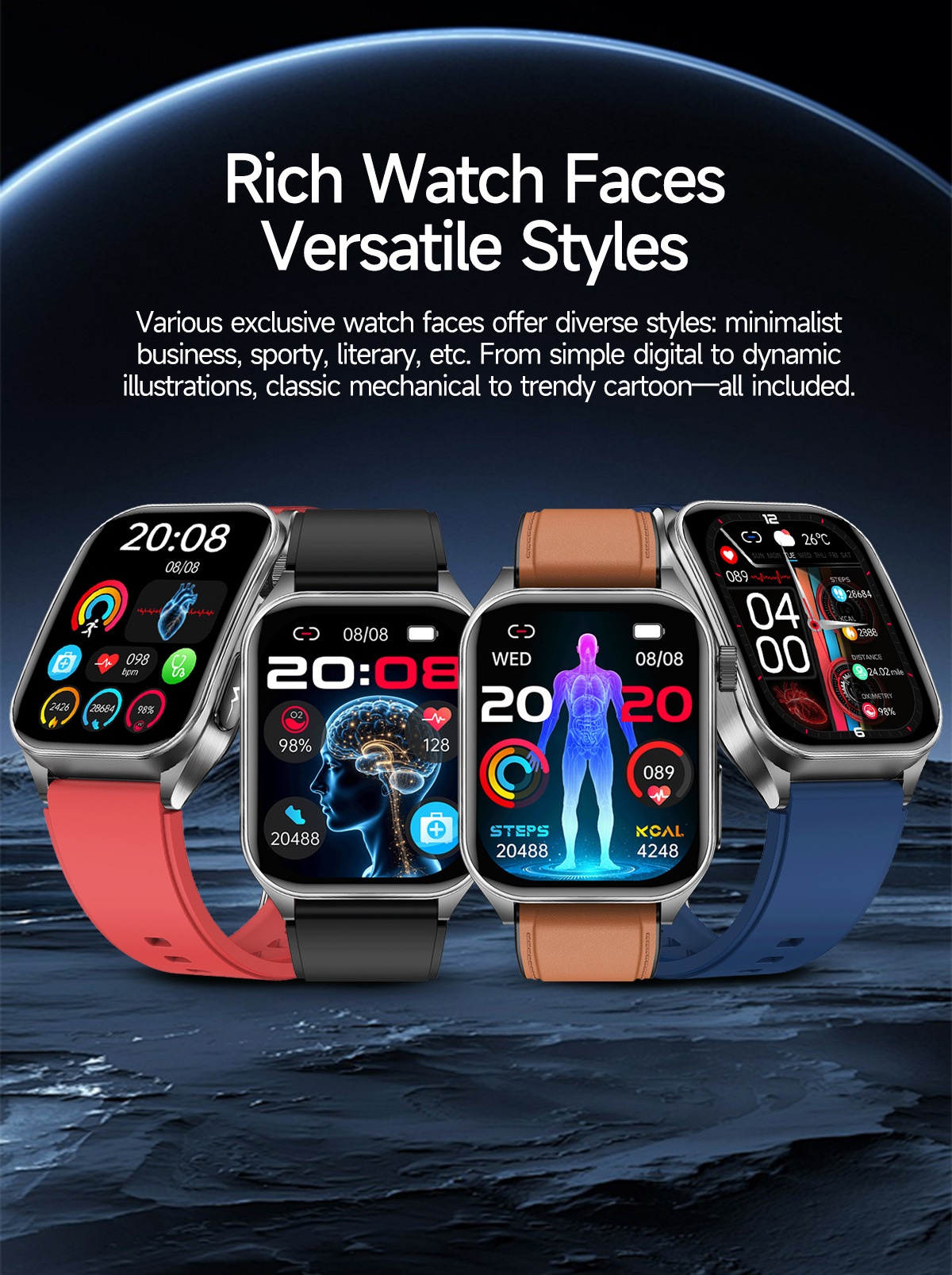 Smart Health Watch with Square AMOLED Display, ECG & Laser Therapy
