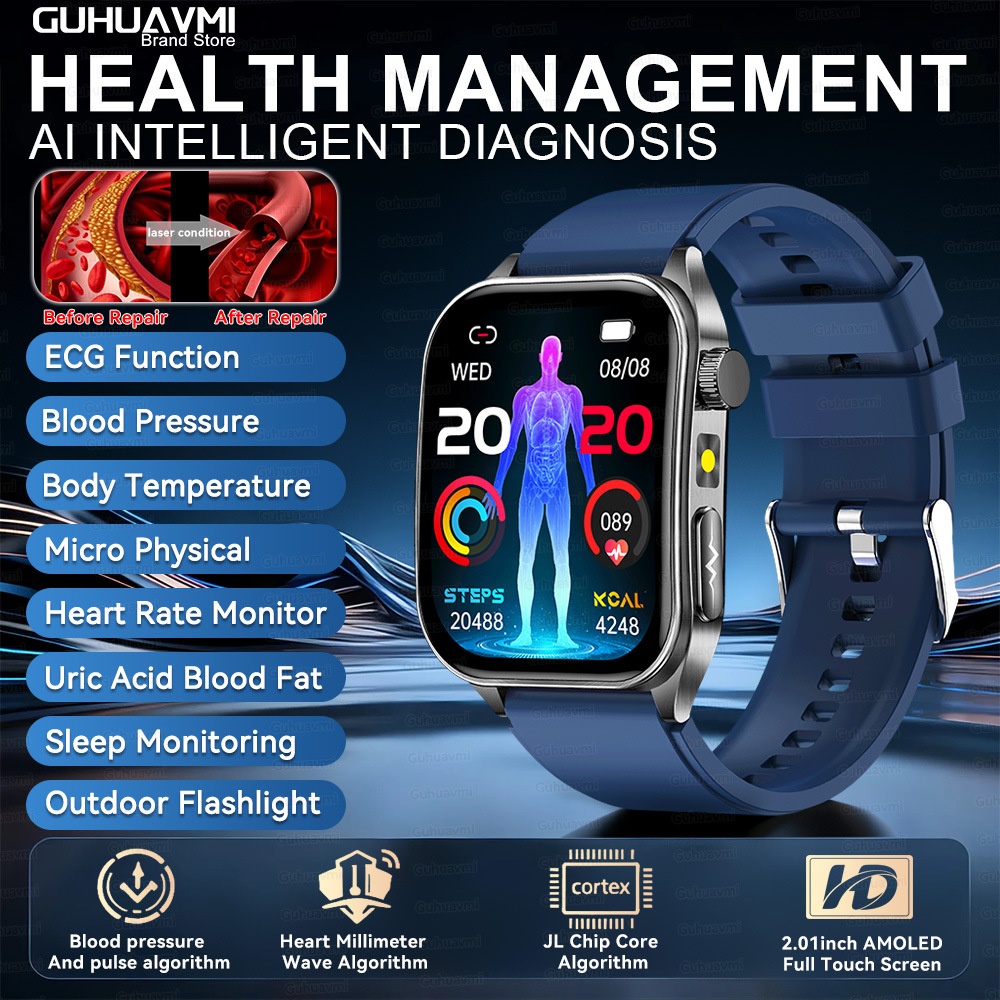 Smart Health Watch with Square AMOLED Display, ECG & Laser Therapy