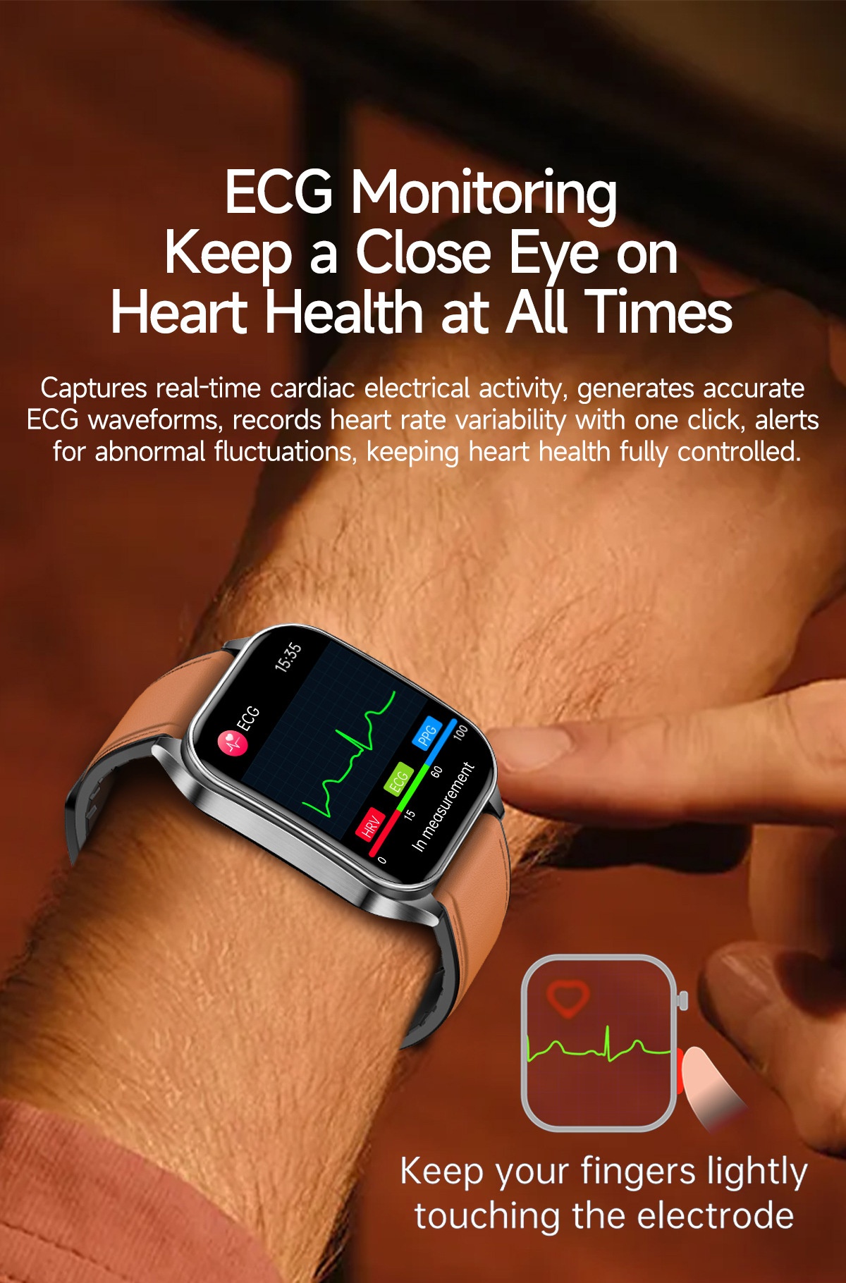 Smart Health Watch with Square AMOLED Display, ECG & Laser Therapy