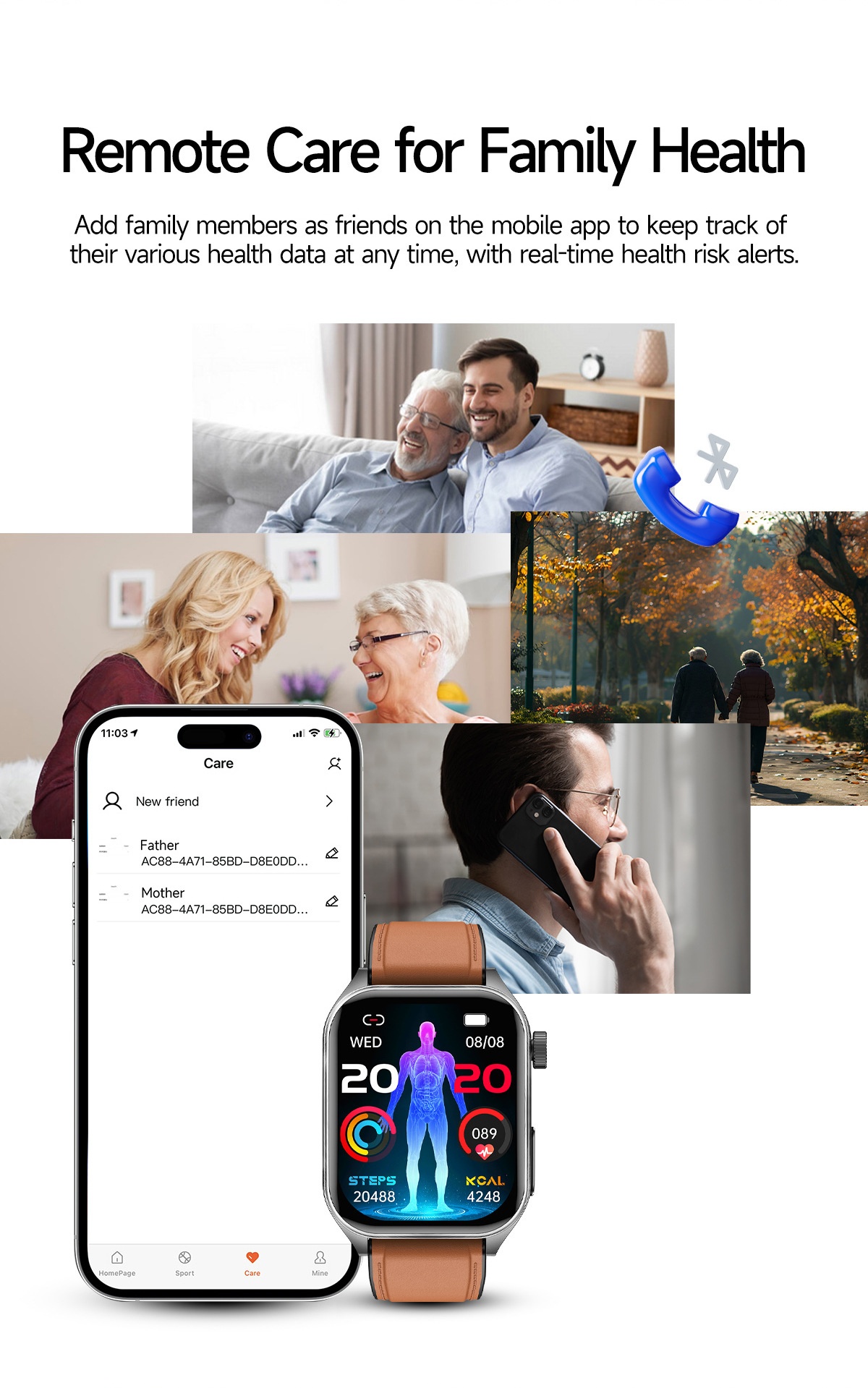 Smart Health Watch with Square AMOLED Display, ECG & Laser Therapy
