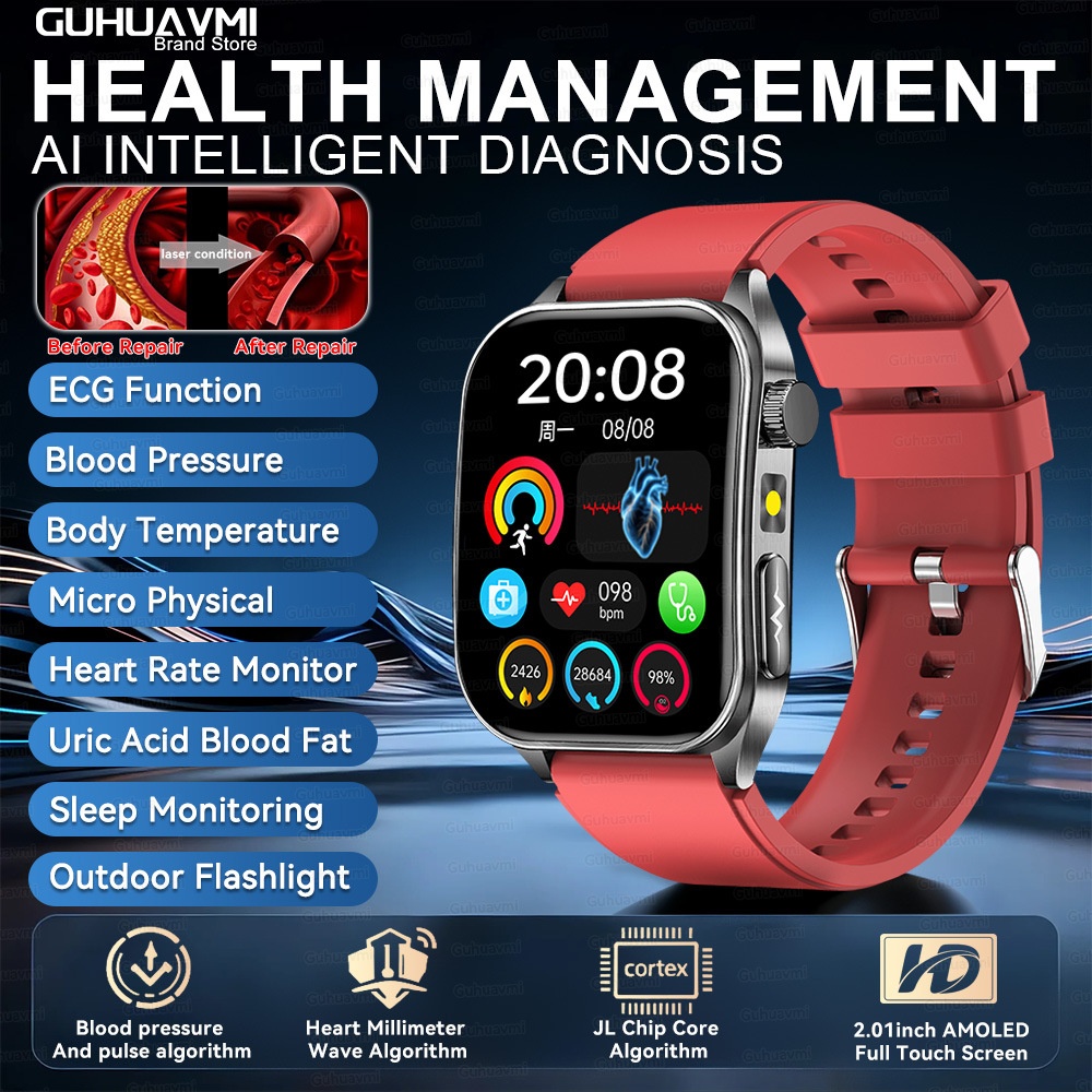 Smart Health Watch with Square AMOLED Display, ECG & Laser Therapy