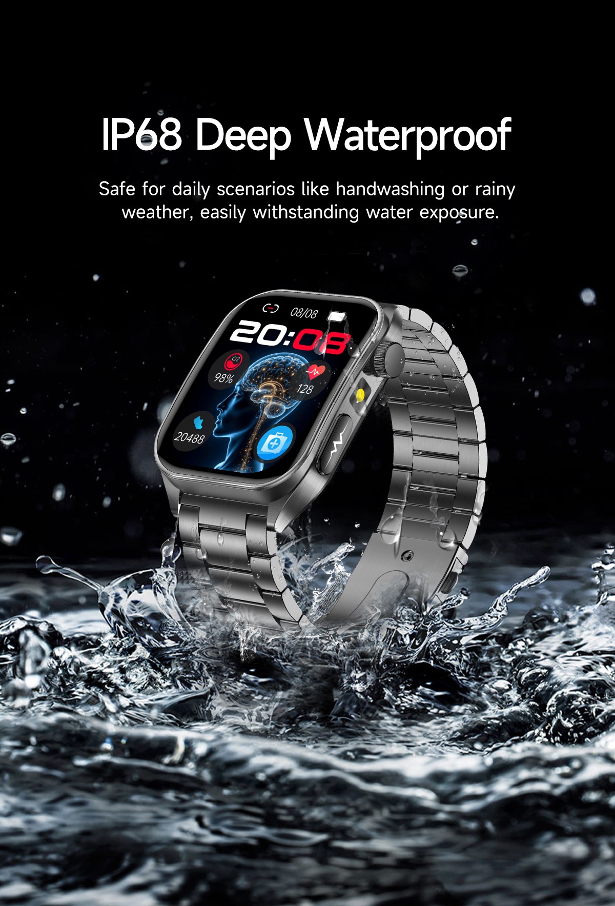 Smart Health Watch with Square AMOLED Display, ECG & Laser Therapy