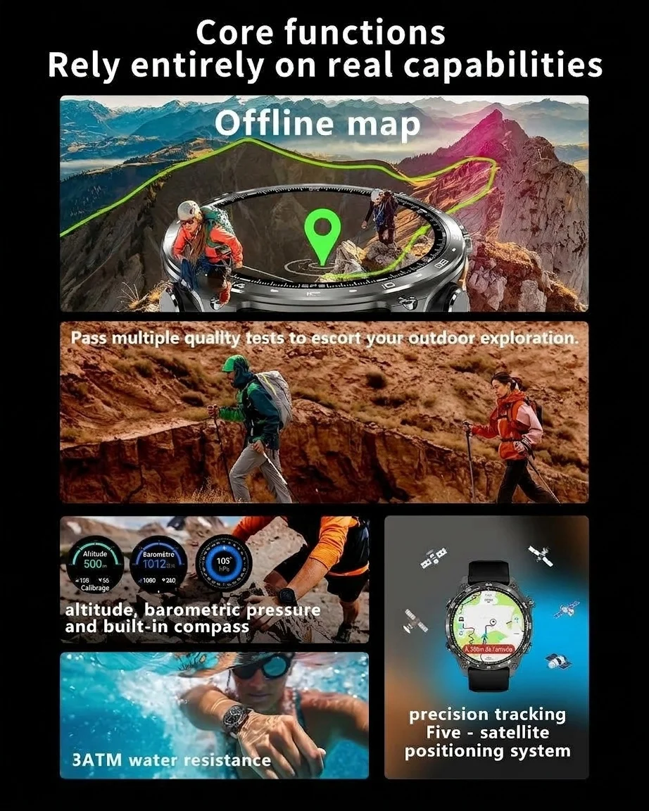 Montre connectée GPS HD300 Pro avec écran AMOLED rond et 4 Go de cartes hors ligne