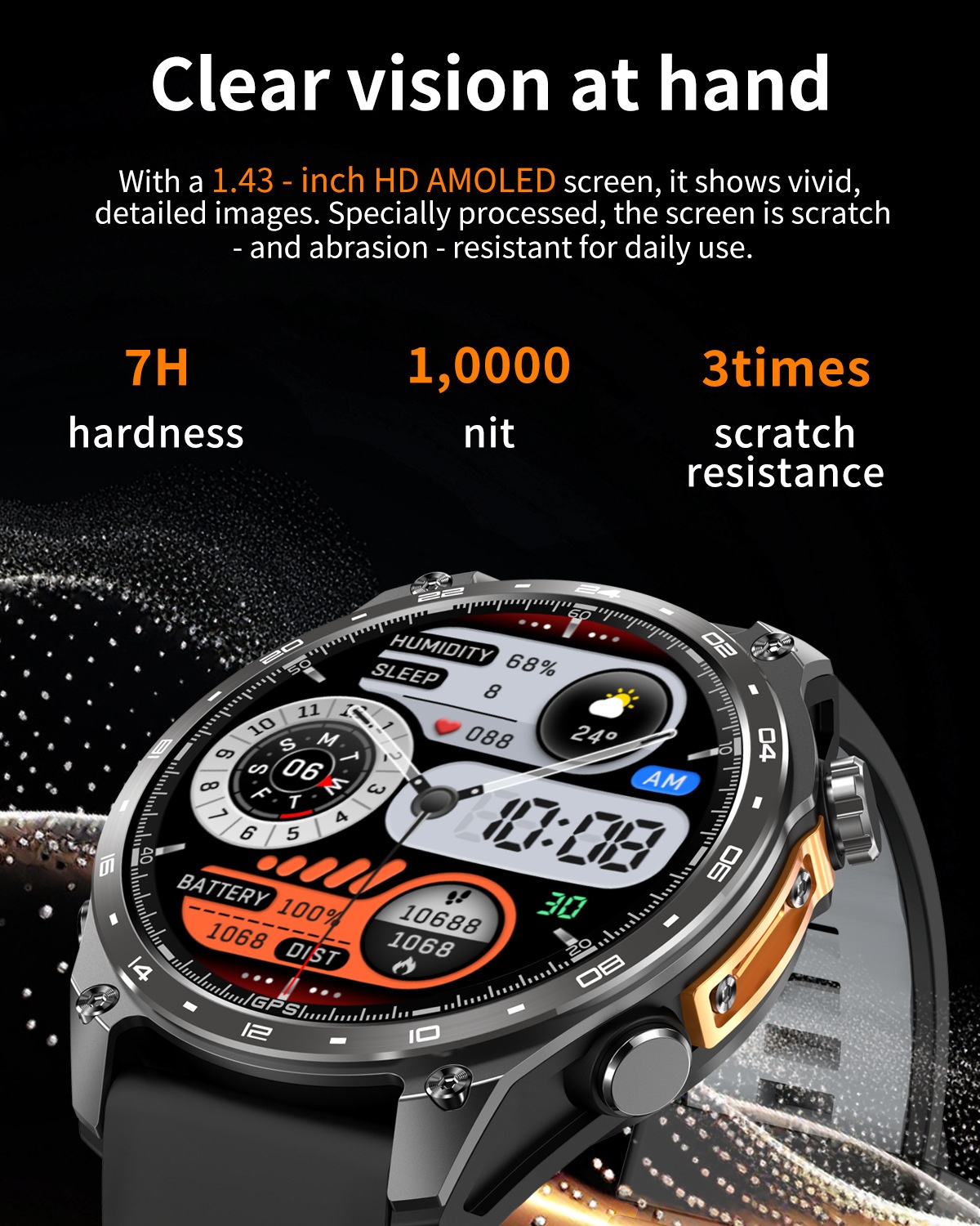 HD300 Pro GPS Smart Watch with Round AMOLED Display & 4GB Offline Maps