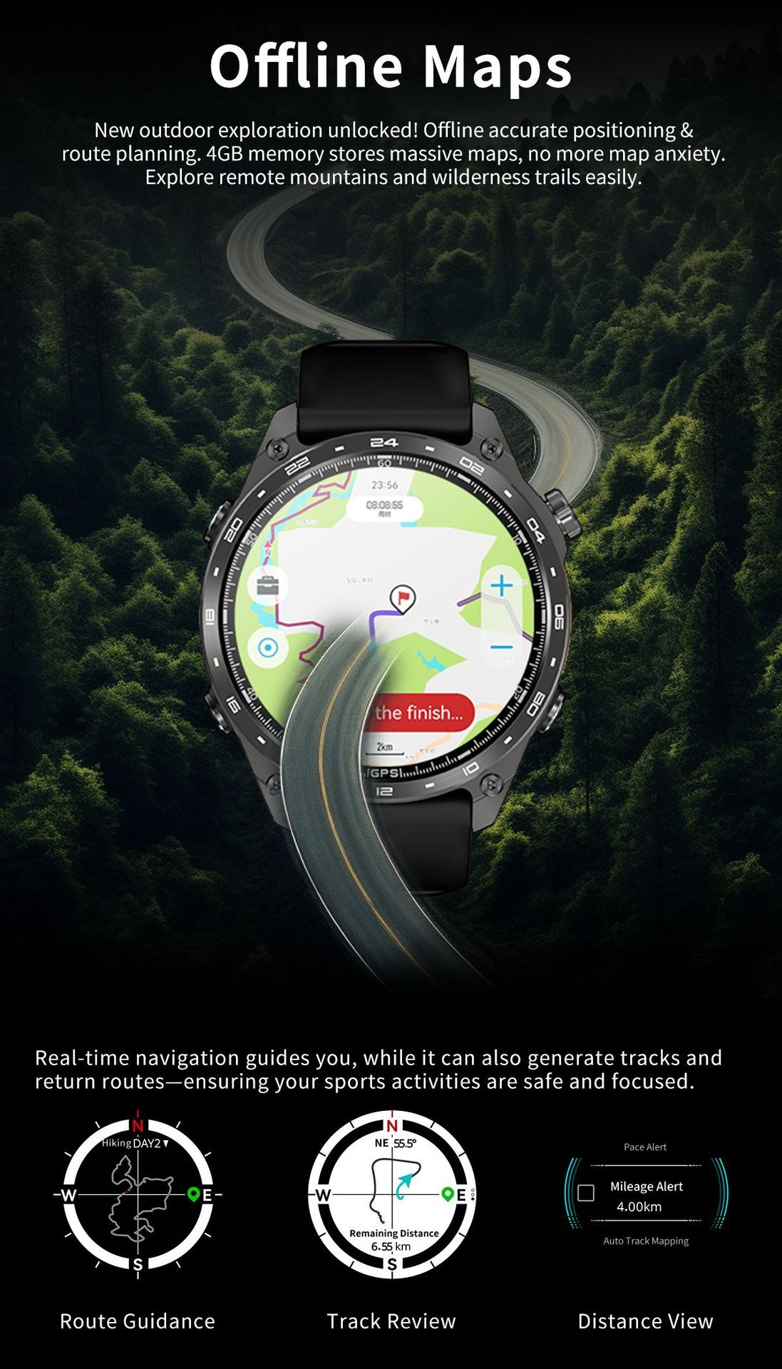 HD300 Pro GPS Smart Watch with Round AMOLED Display & 4GB Offline Maps