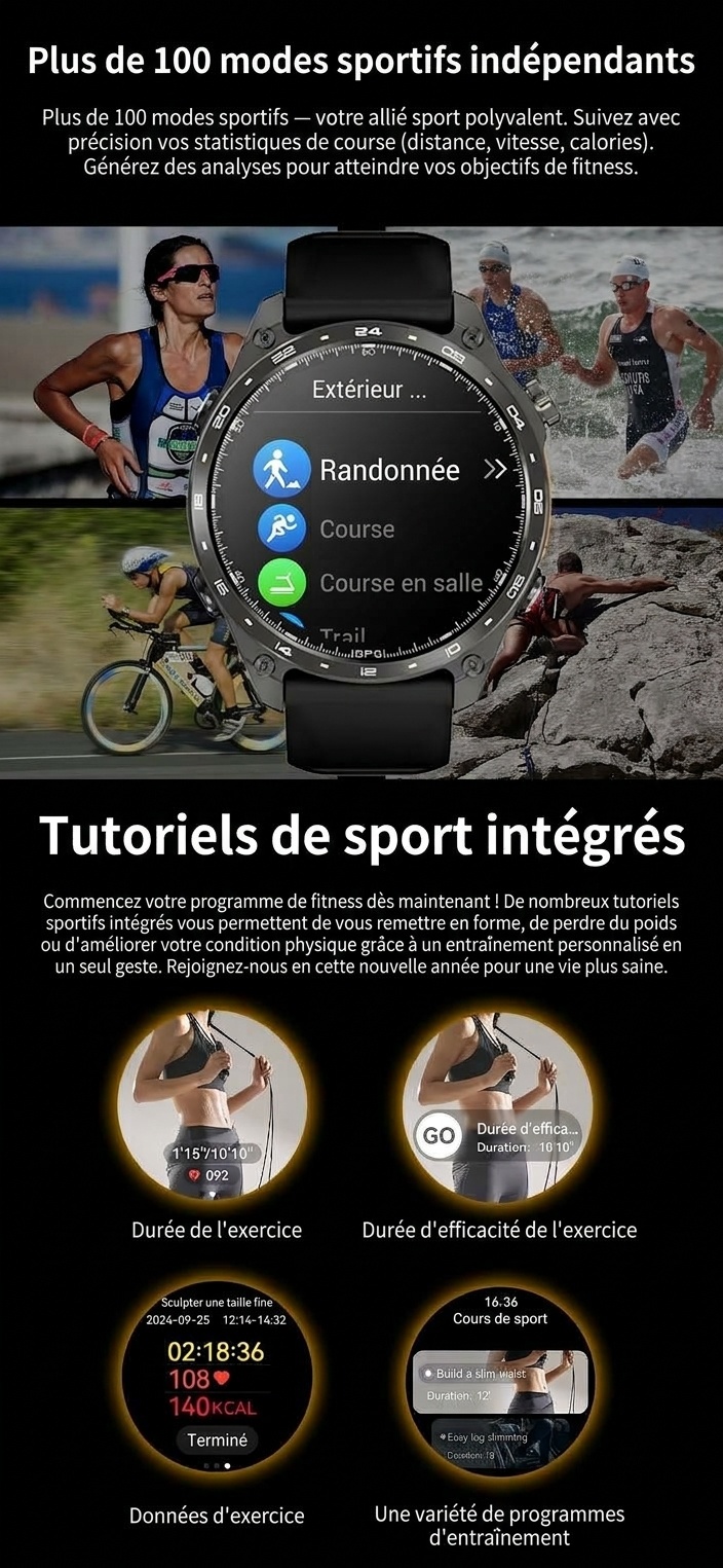 Montre connectée GPS HD300 Pro avec écran AMOLED rond et 4 Go de cartes hors ligne