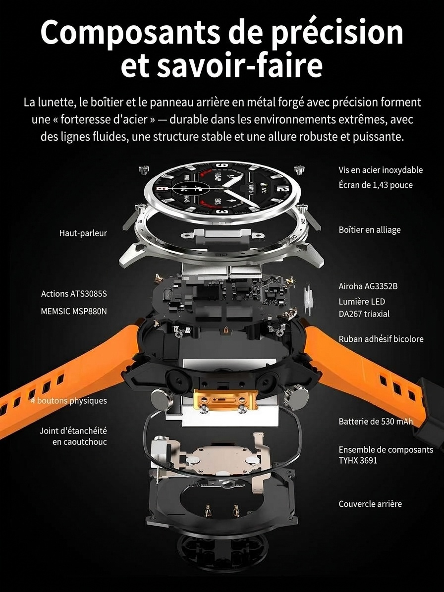 Montre connectée GPS HD300 Pro avec écran AMOLED rond et 4 Go de cartes hors ligne