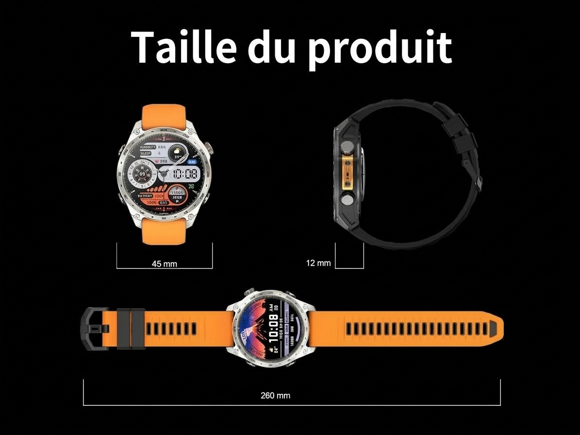 Montre connectée GPS HD300 Pro avec écran AMOLED rond et 4 Go de cartes hors ligne
