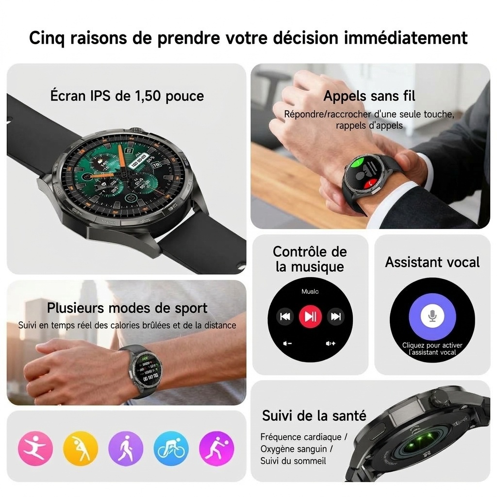 Montre connectée WATCH 6 PRO pour hommes avec écran HD de 1,50 pouce et appels sans fil