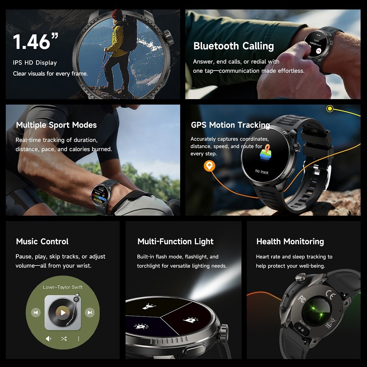 Montre connectée DS6 avec GPS, étanchéité IP68 et appels Bluetooth