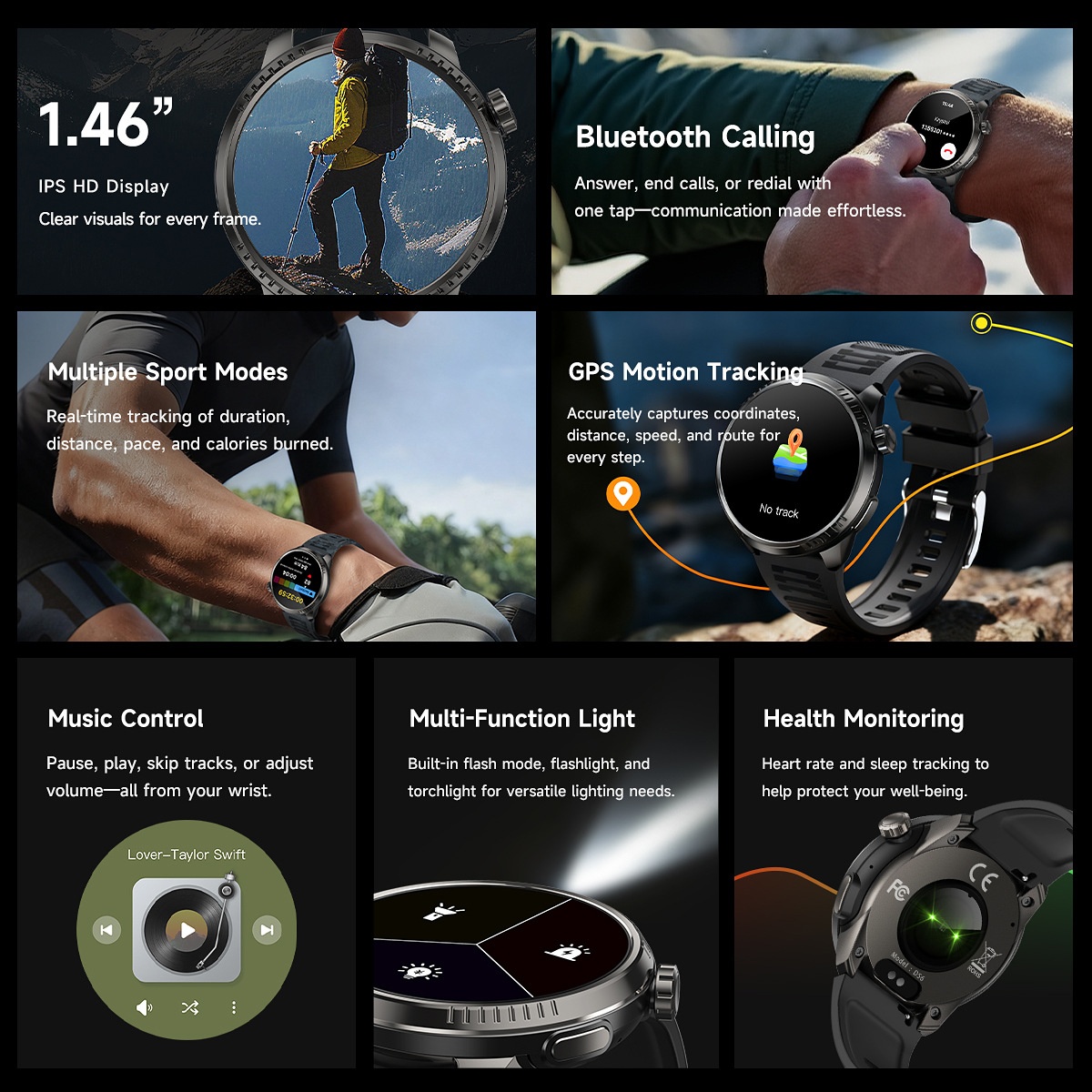 DS6 Smart Watch with GPS, IP68 Waterproof & Bluetooth Calling
