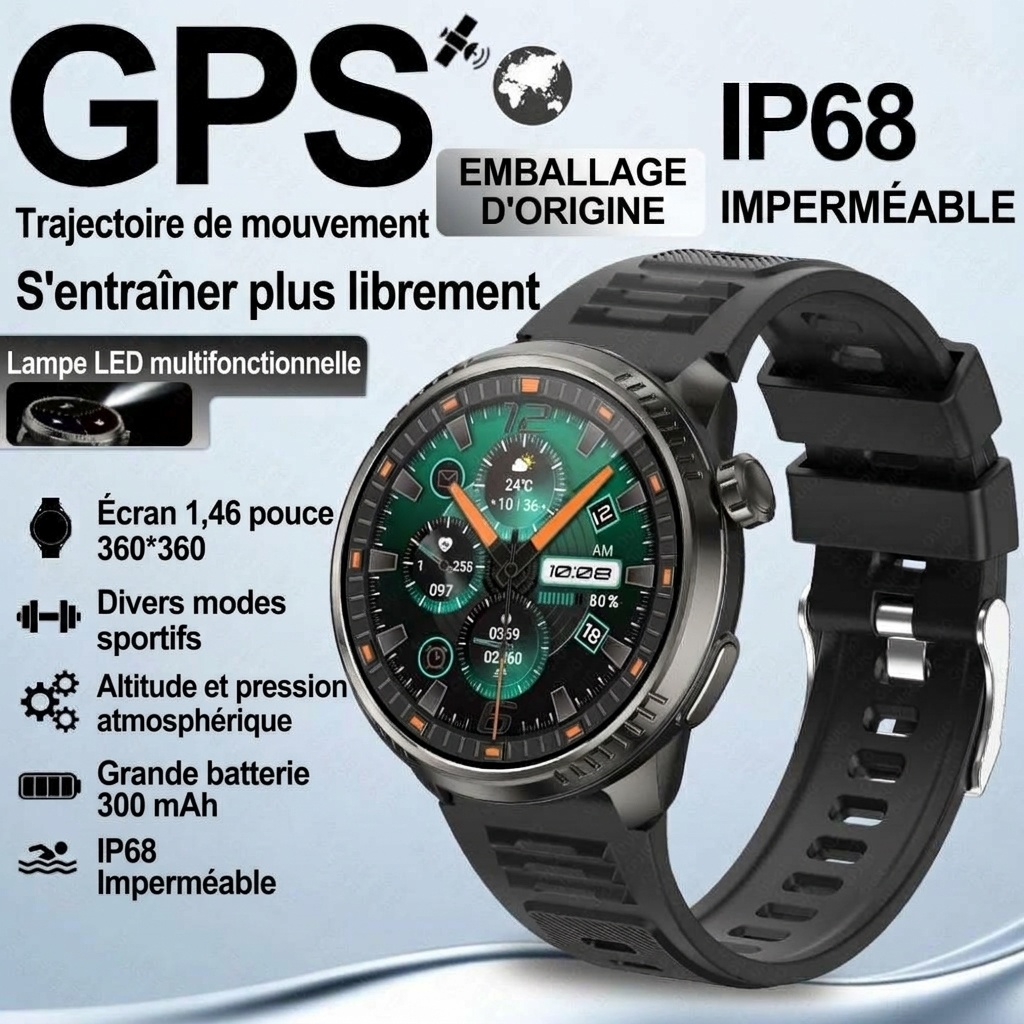 Montre connectée DS6 avec GPS, étanchéité IP68 et appels Bluetooth