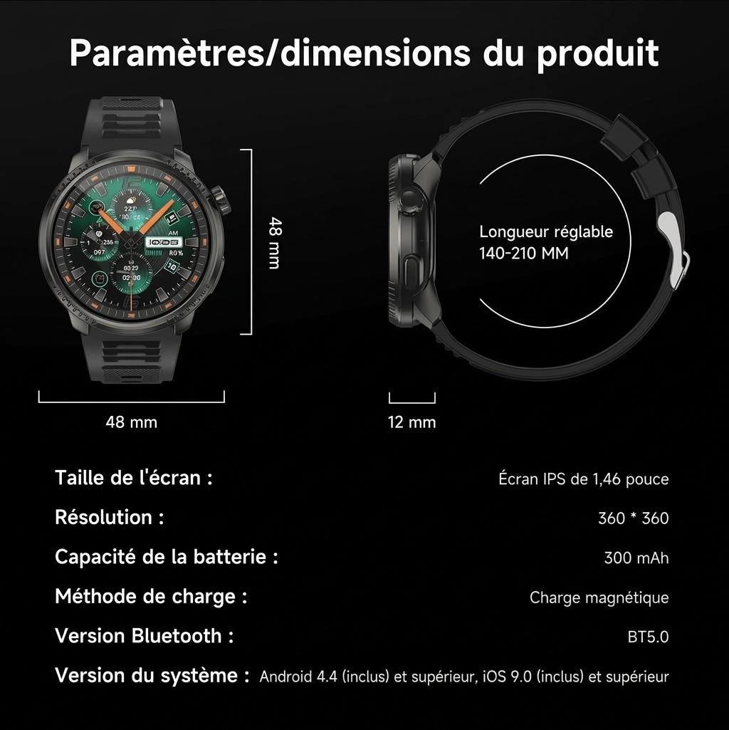 Montre connectée DS6 avec GPS, étanchéité IP68 et appels Bluetooth