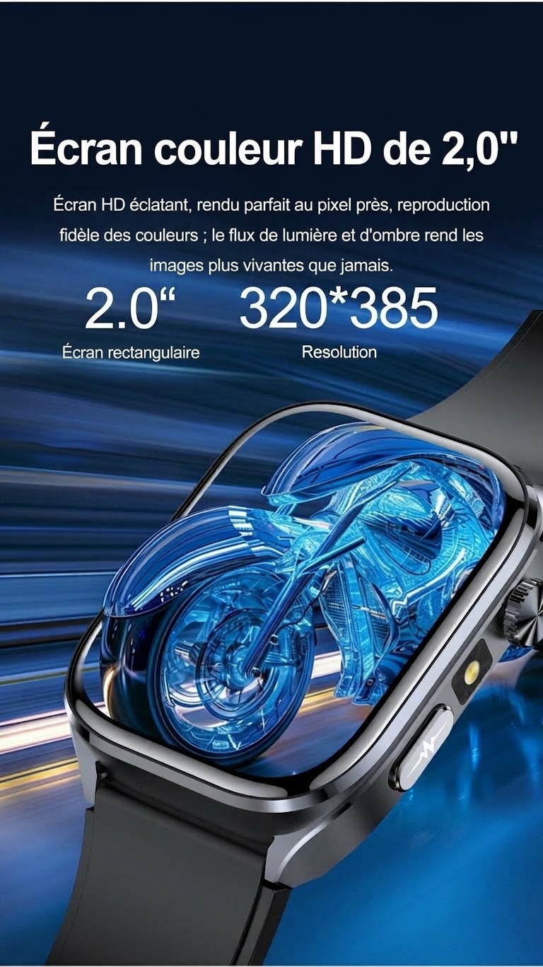 Montre connectée ECG avec écran carré HD et appels Bluetooth