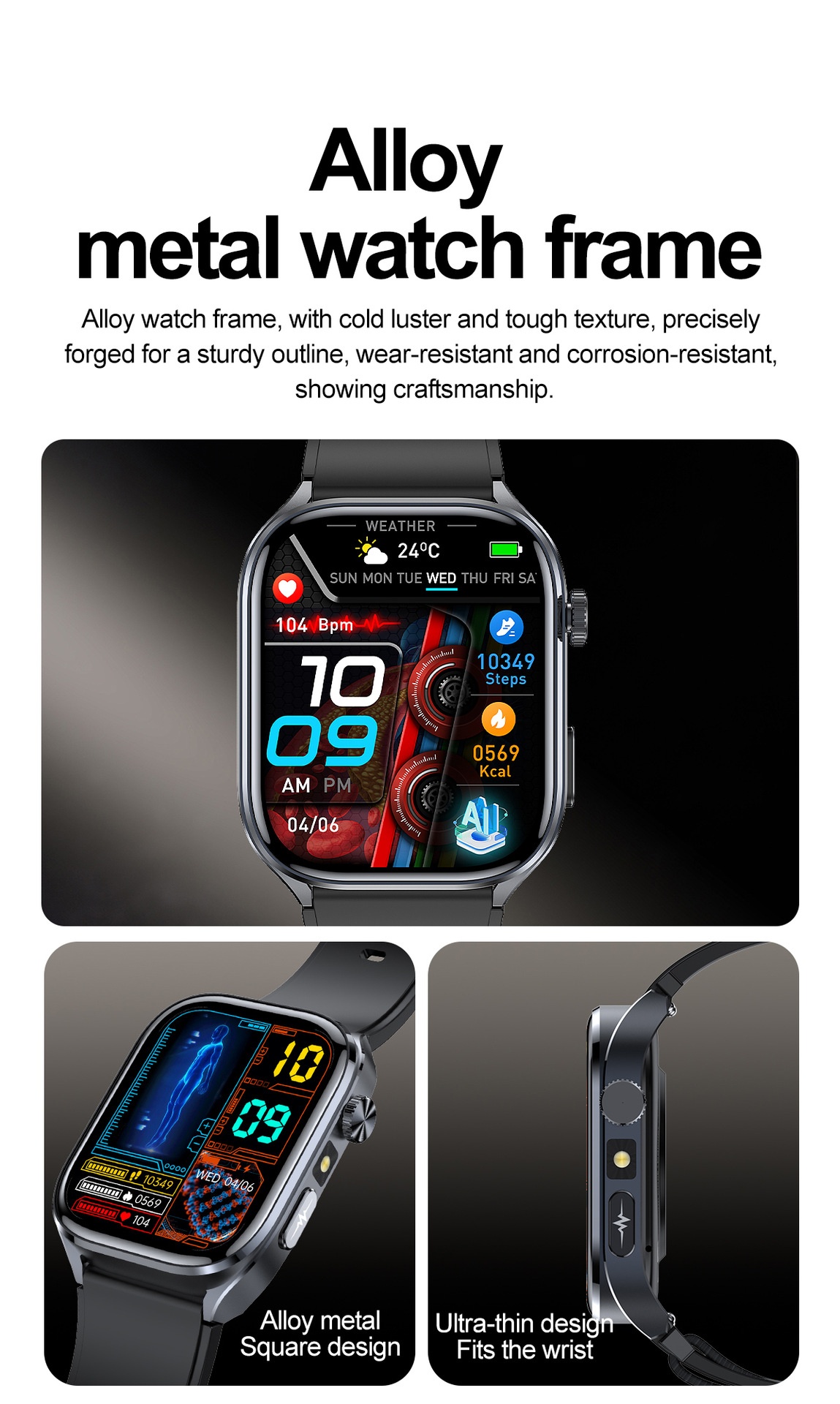 Smart Health ECG Watch with Square HD Screen & Bluetooth Calling