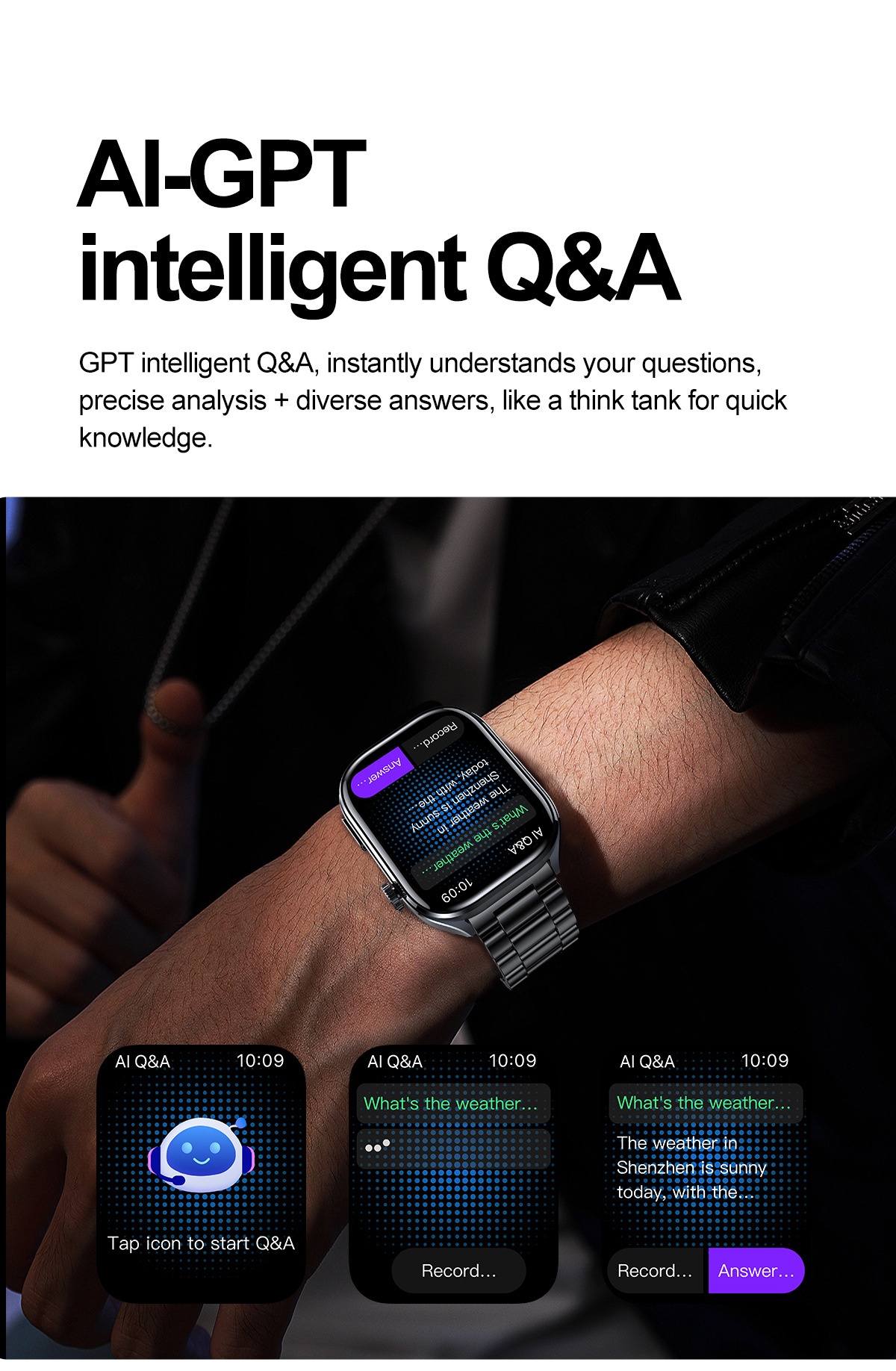 Smart Health ECG Watch with Square HD Screen & Bluetooth Calling
