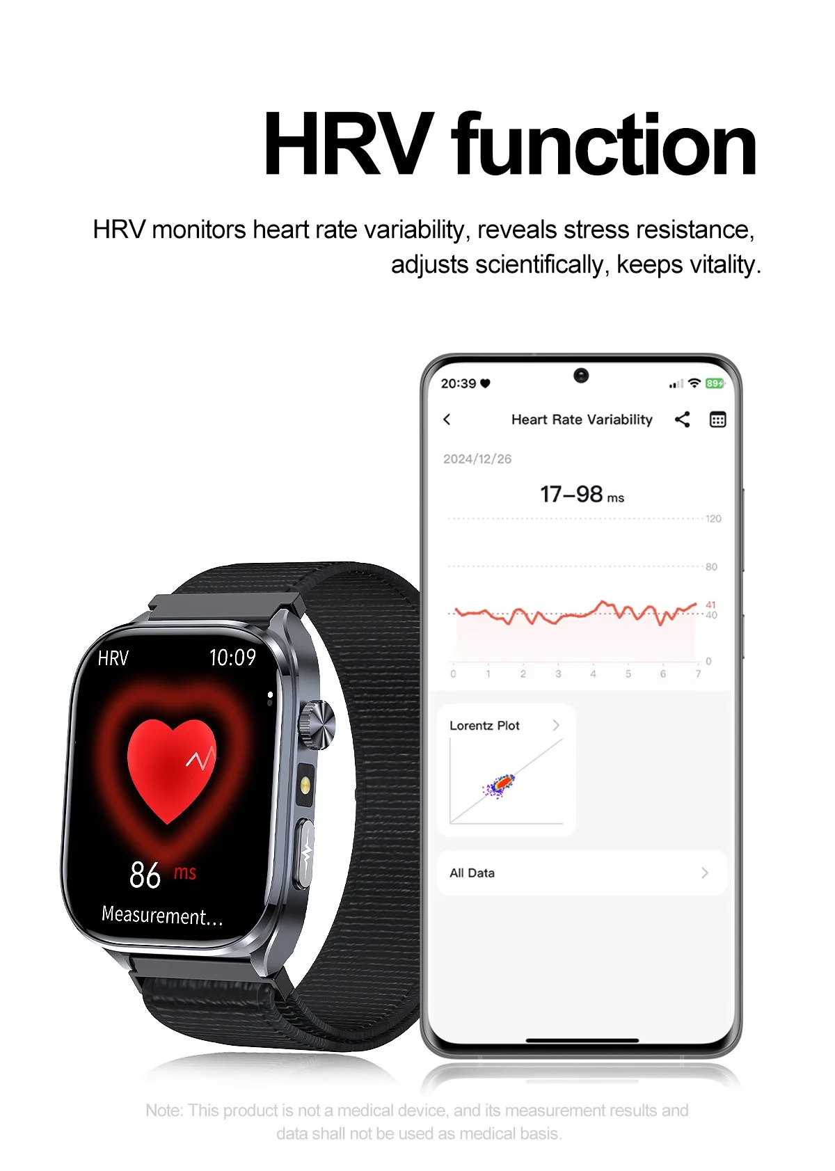 Smart Health ECG Watch with Square HD Screen & Bluetooth Calling
