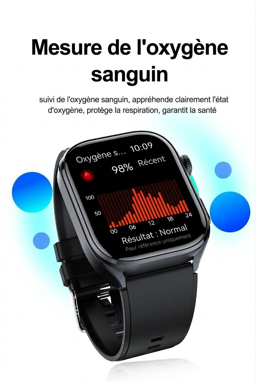 Montre connectée ECG avec écran carré HD et appels Bluetooth
