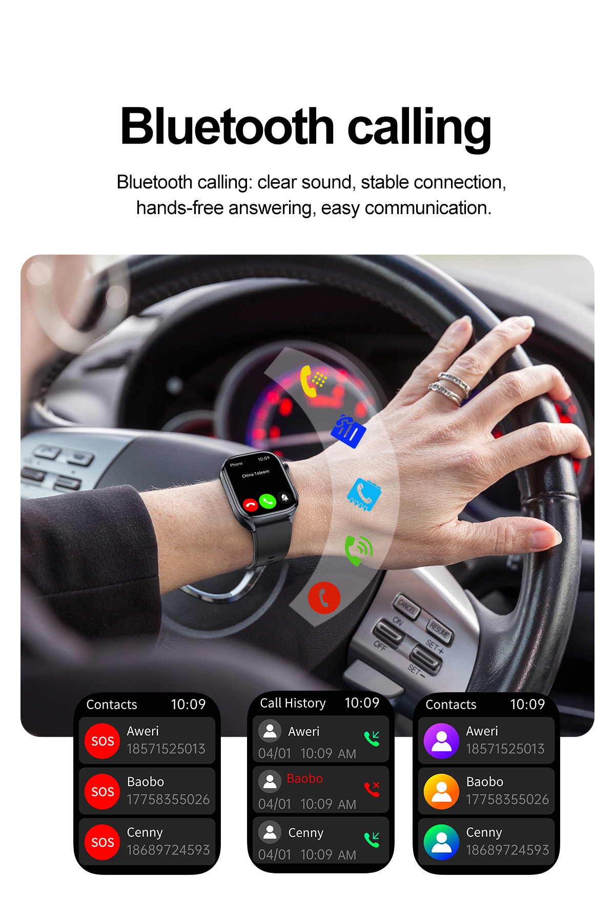 Smart Health ECG Watch with Square HD Screen & Bluetooth Calling
