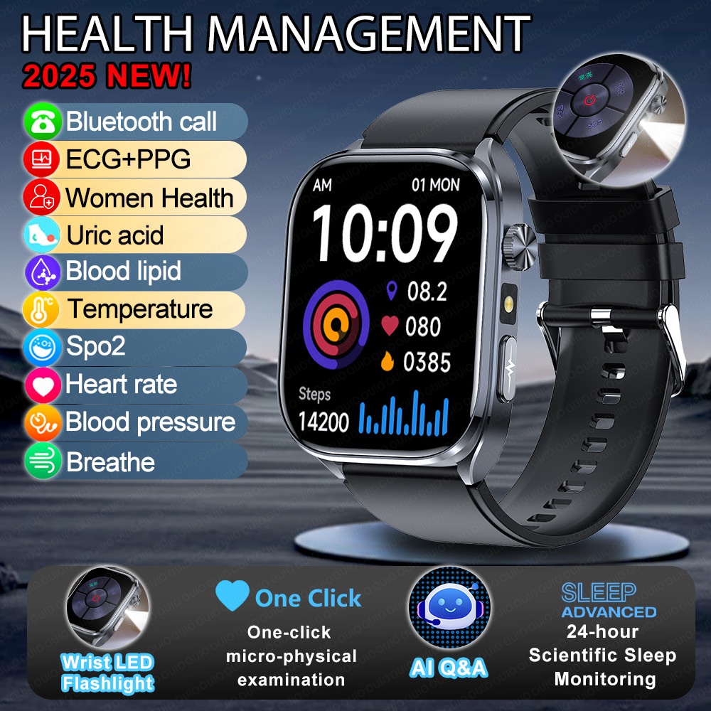 Smart Health ECG Watch with Square HD Screen & Bluetooth Calling