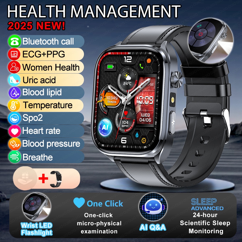 Smart Health ECG Watch with Square HD Screen & Bluetooth Calling