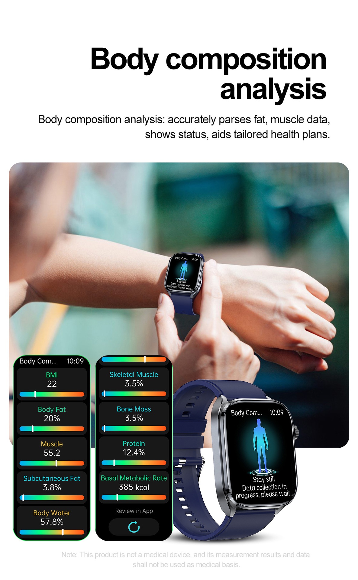 Smart Health ECG Watch with Square HD Screen & Bluetooth Calling