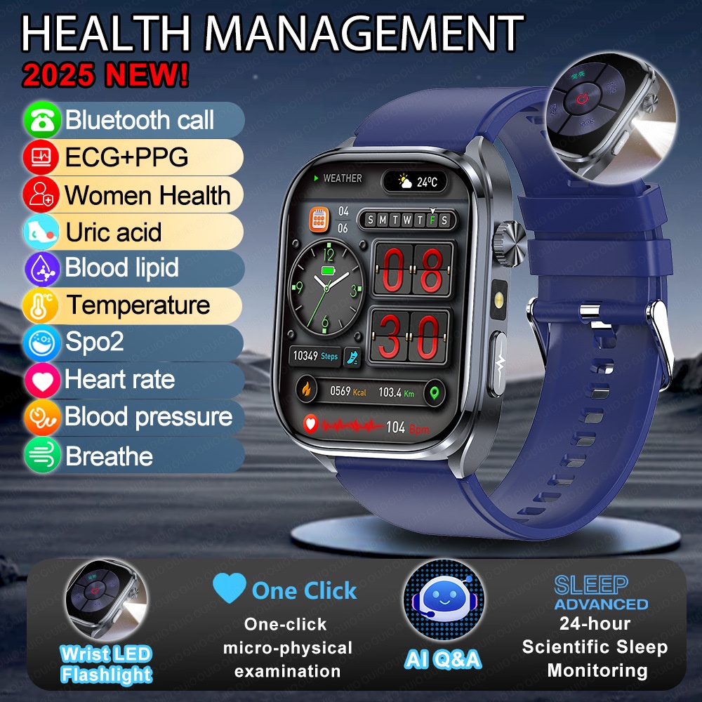 Smart Health ECG Watch with Square HD Screen & Bluetooth Calling
