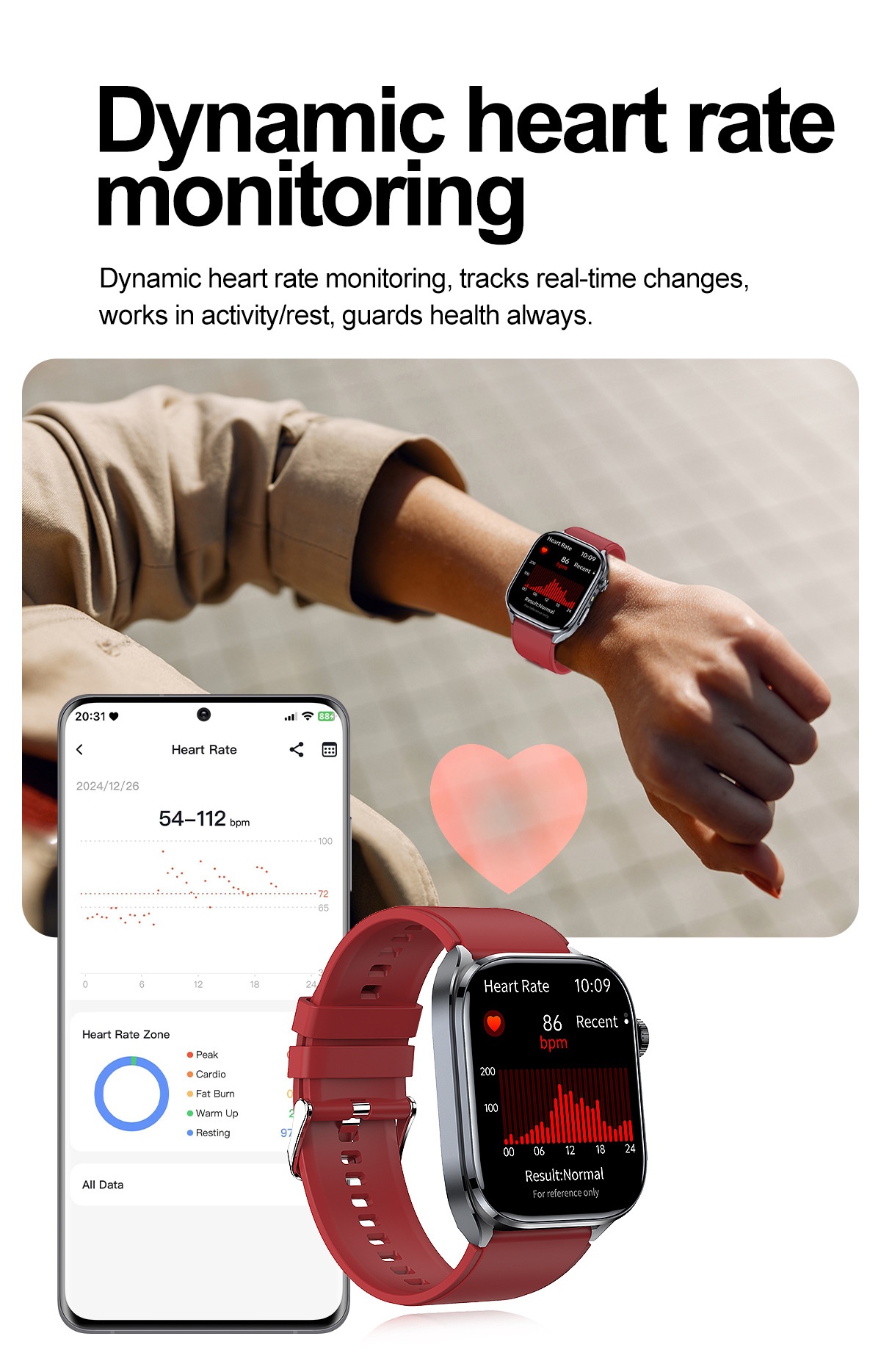 Smart Health ECG Watch with Square HD Screen & Bluetooth Calling