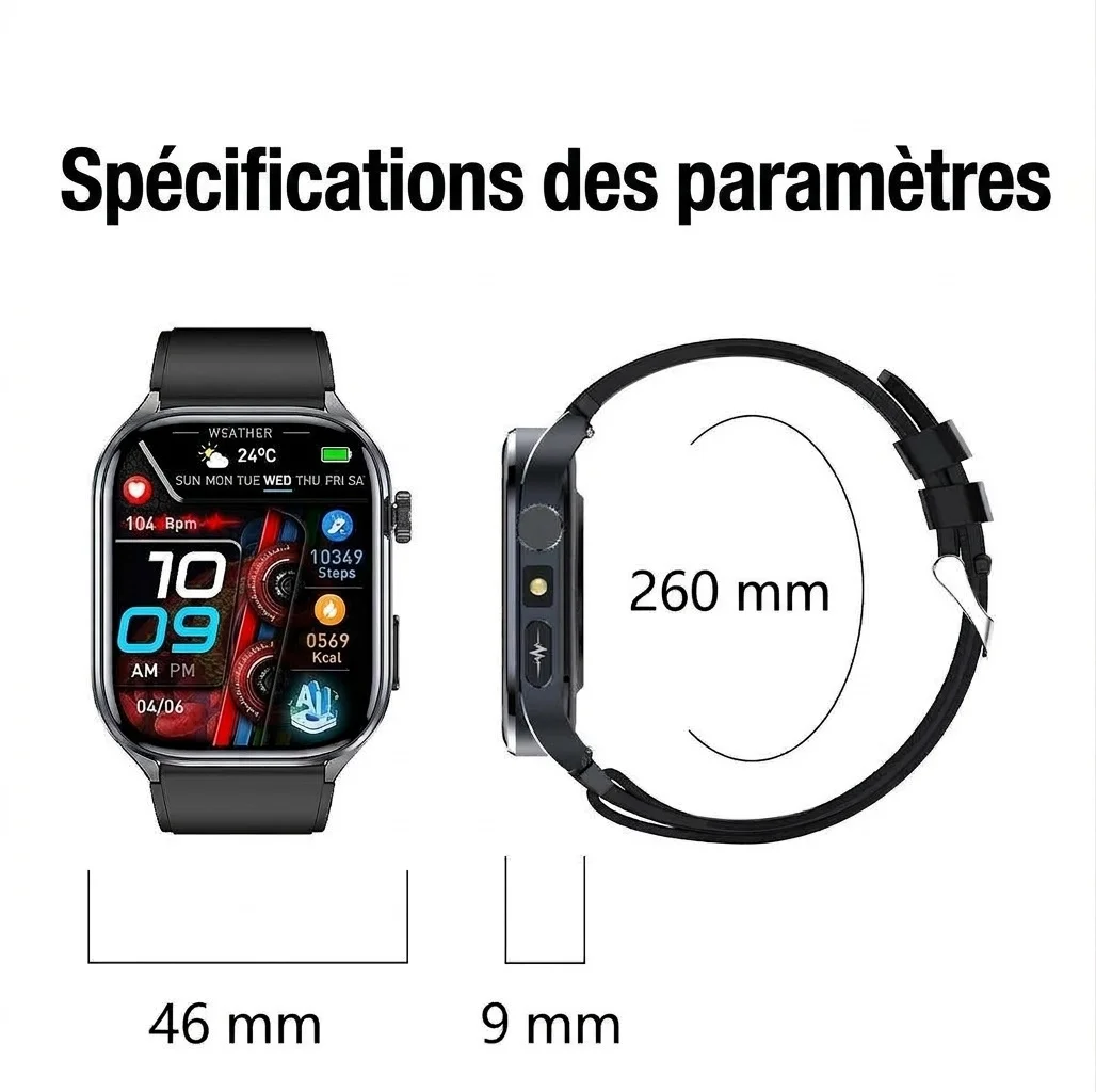 Montre connectée ECG avec écran carré HD et appels Bluetooth