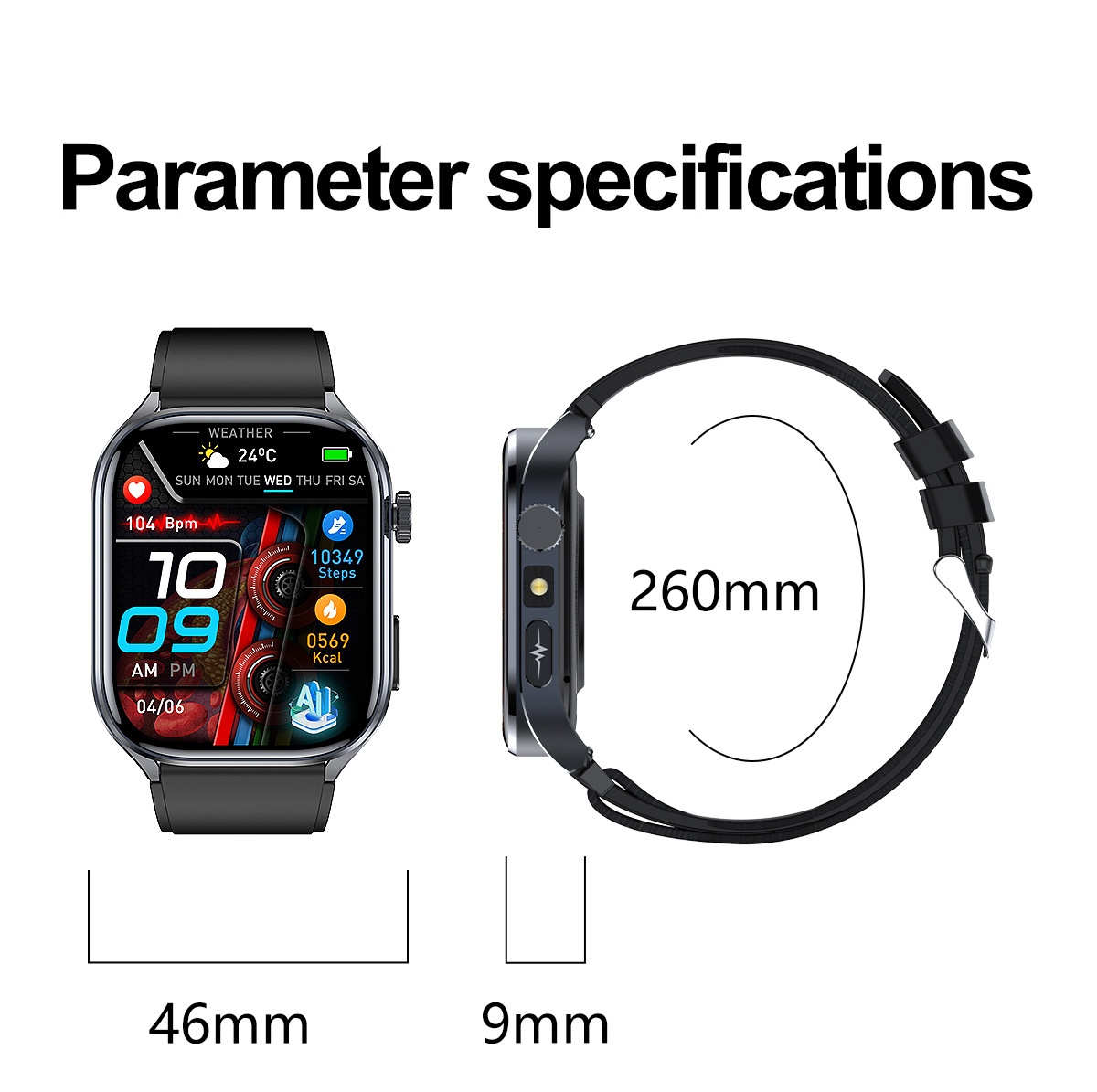 Smart Health ECG Watch with Square HD Screen & Bluetooth Calling