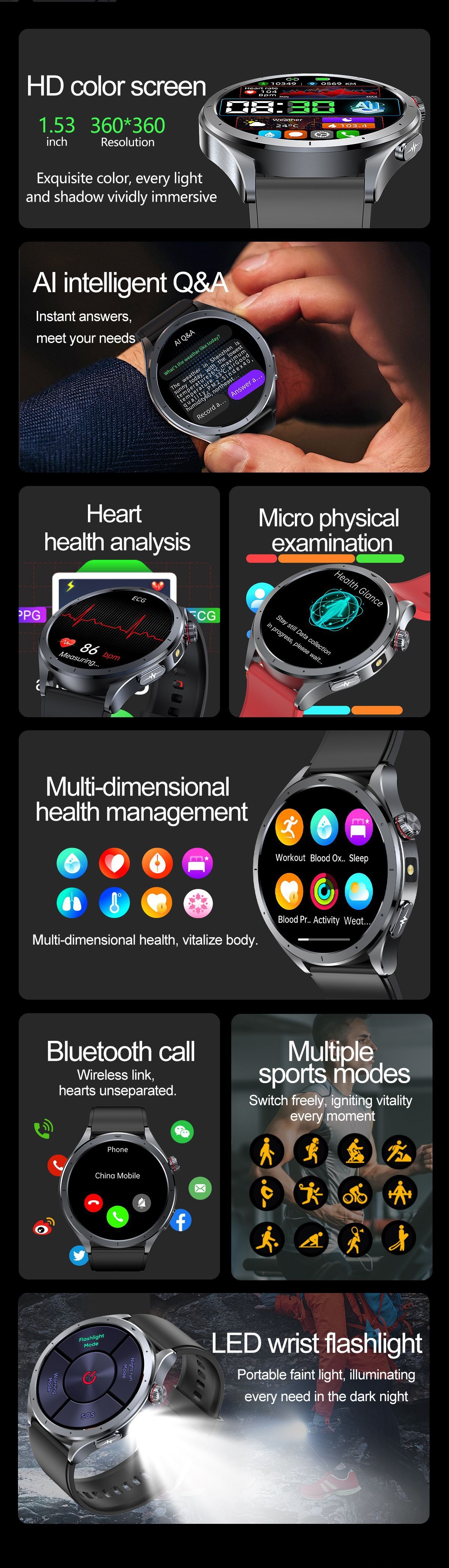 AI Smart ECG Health Watch with Round AMOLED Display & Bluetooth Calling