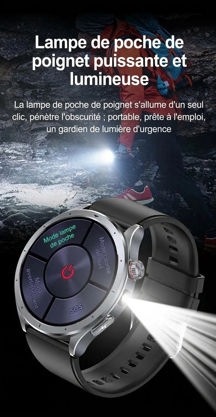 Montre connectée ECG avec intelligence artificielle, écran AMOLED rond et appels Bluetooth