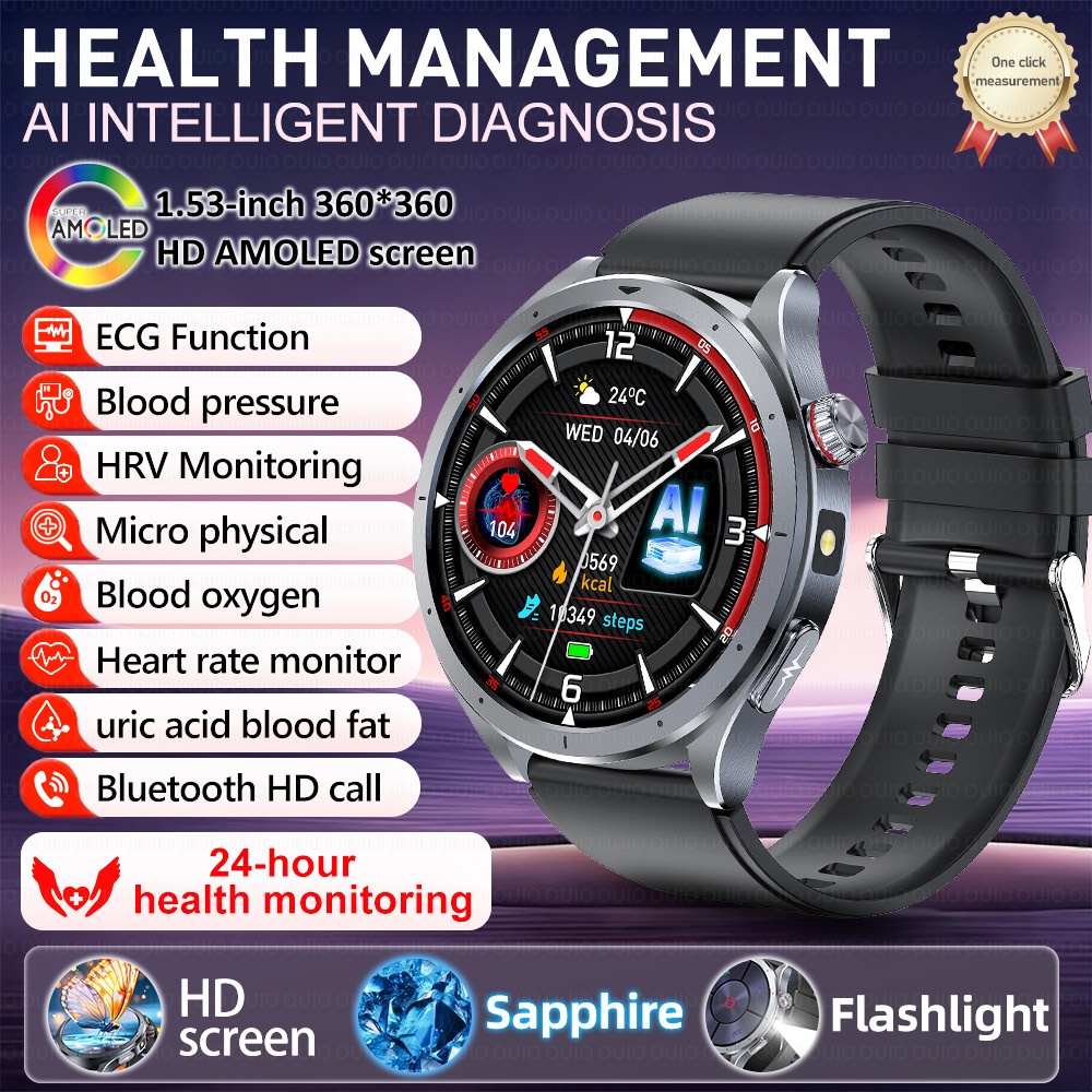 AI Smart ECG Health Watch with Round AMOLED Display & Bluetooth Calling