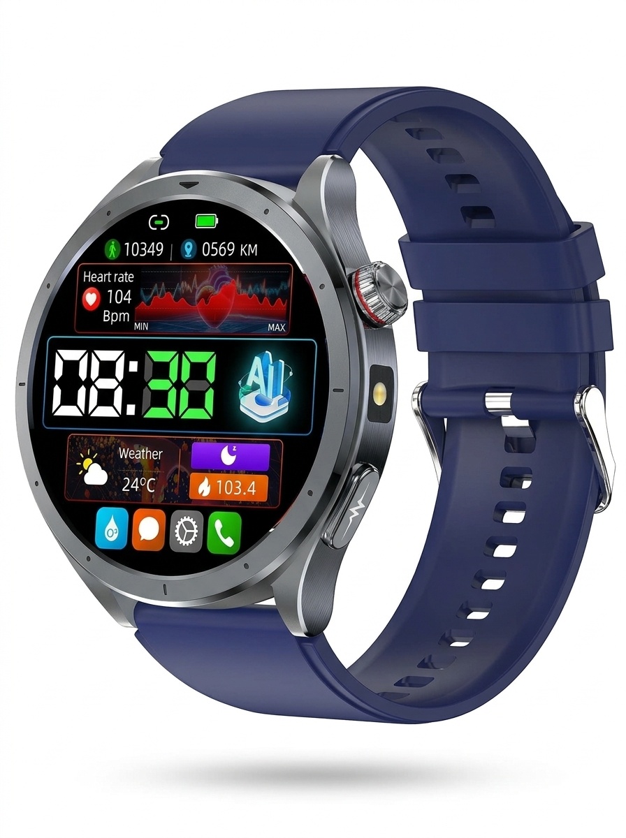 AI Smart ECG Health Watch with Round AMOLED Display & Bluetooth Calling