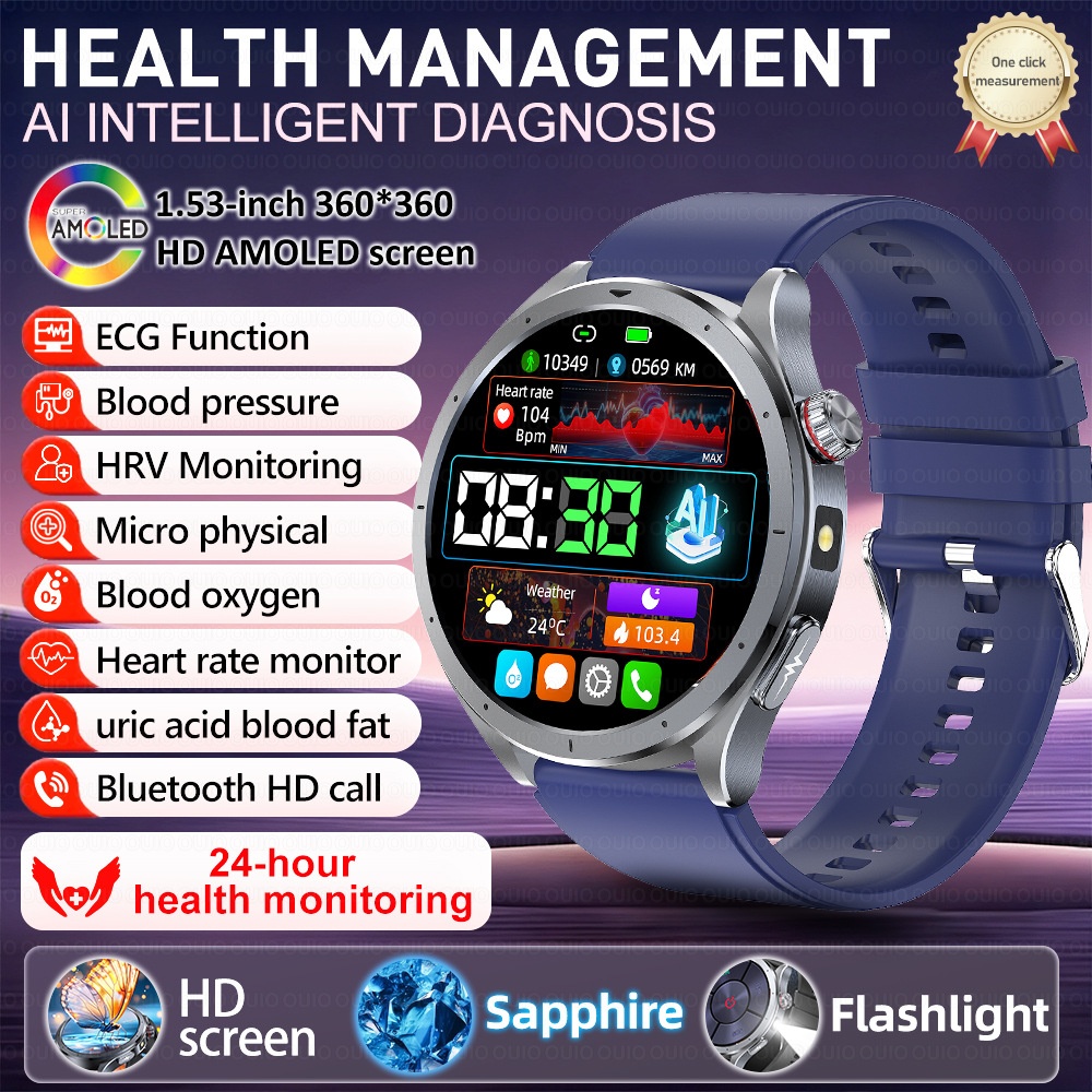 AI Smart ECG Health Watch with Round AMOLED Display & Bluetooth Calling