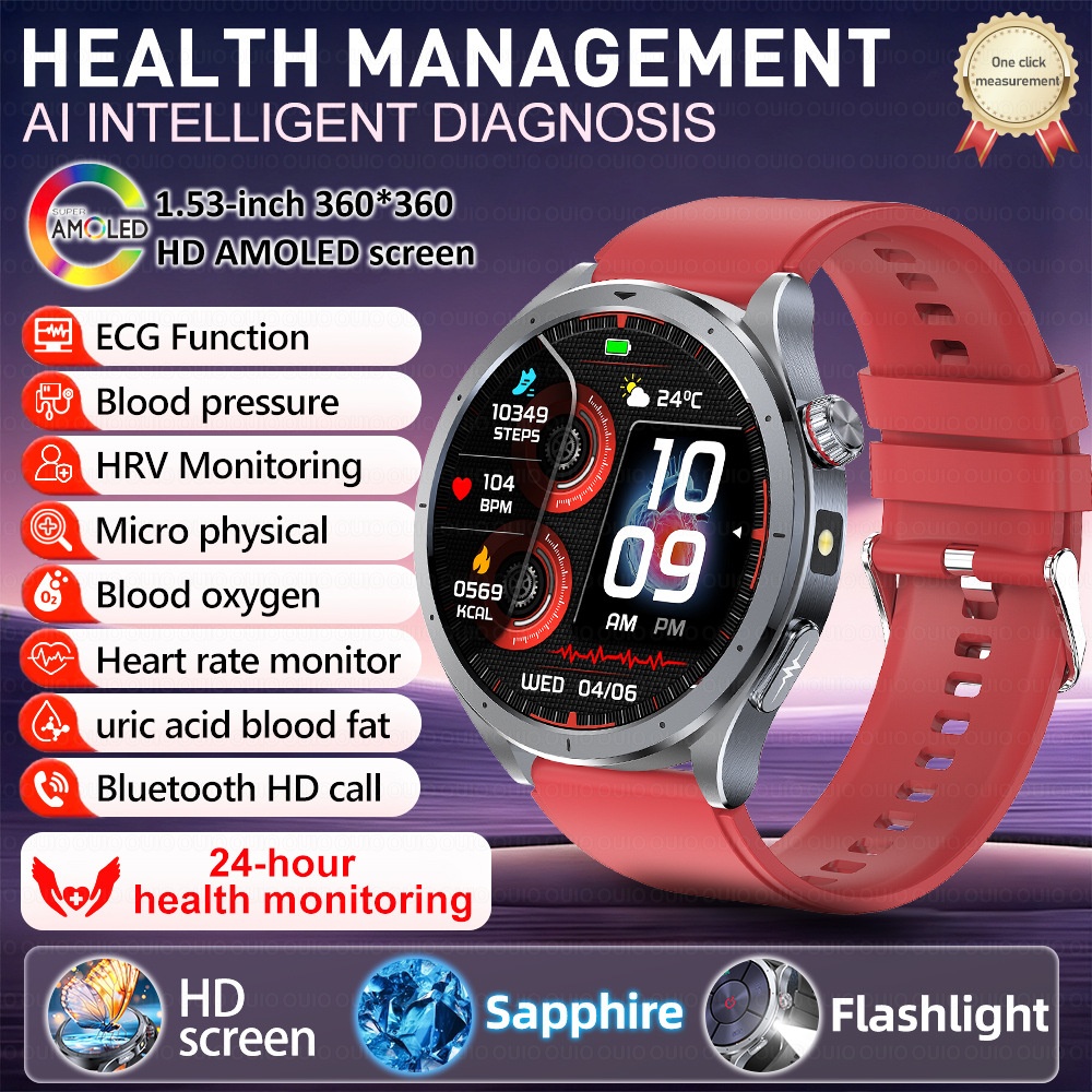 AI Smart ECG Health Watch with Round AMOLED Display & Bluetooth Calling