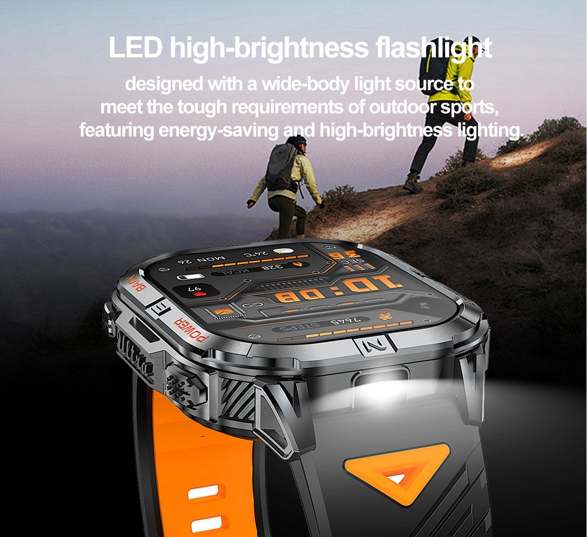 K72 Rugged GPS Sports Smart Watch with Rectangular AMOLED Display & BT Call