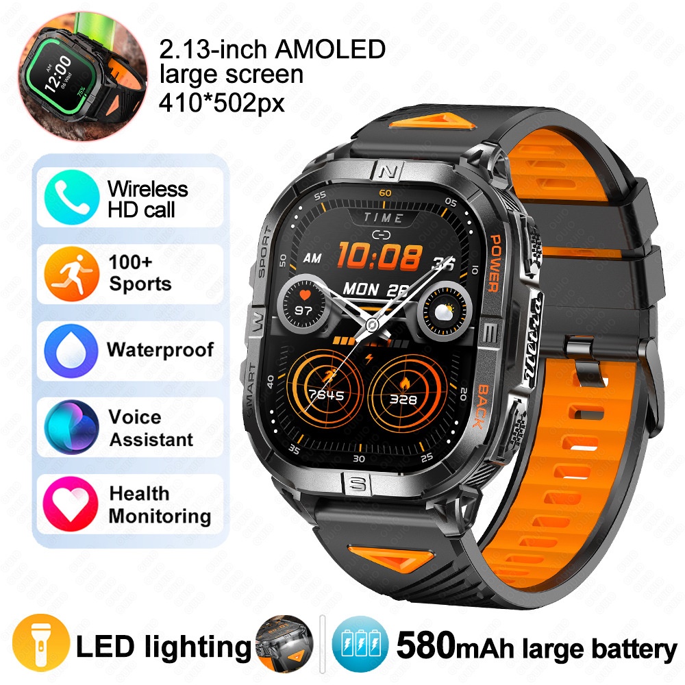 K72 Rugged GPS Sports Smart Watch with Rectangular AMOLED Display & BT Call