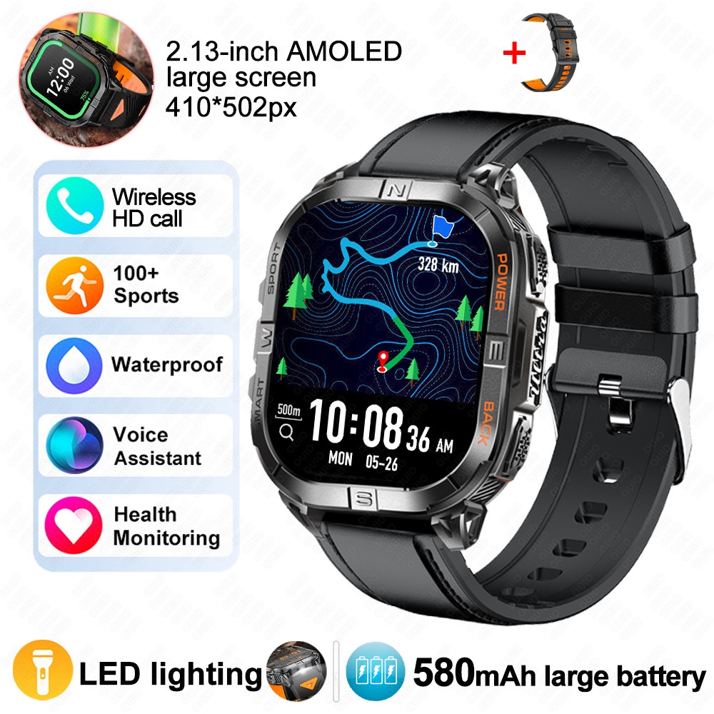 K72 Rugged GPS Sports Smart Watch with Rectangular AMOLED Display & BT Call