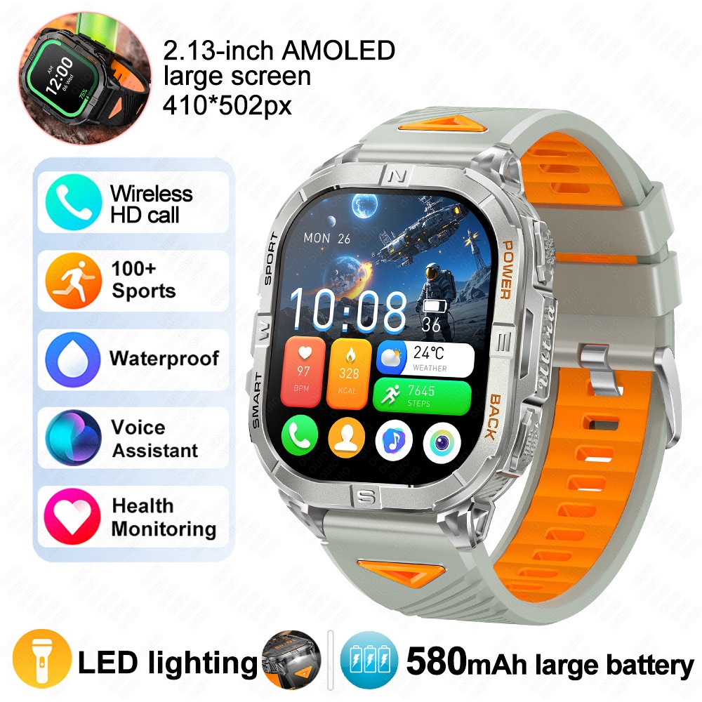 K72 Rugged GPS Sports Smart Watch with Rectangular AMOLED Display & BT Call