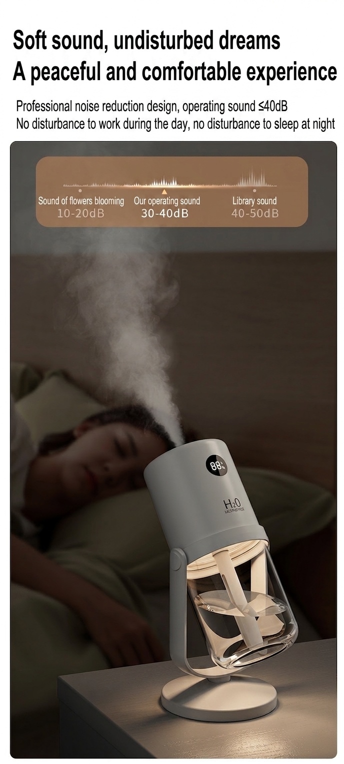 Humidificador inalámbrico esterilizador UV, difusor de nano-niebla portátil de 320 ml con batería de 1200 mAh, rotación de 360°, funcionamiento silencioso para el hogar y la oficina.