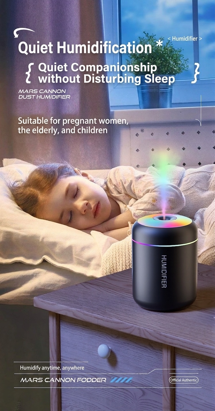 Humidificador USB mini portátil, difusor de aceites esenciales de 180 ml con luz nocturna RGB de 7 colores, niebla fina y silenciosa para coche, hogar, oficina y viajes.