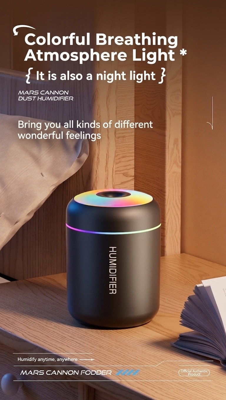 Humidificador USB mini portátil, difusor de aceites esenciales de 180 ml con luz nocturna RGB de 7 colores, niebla fina y silenciosa para coche, hogar, oficina y viajes.