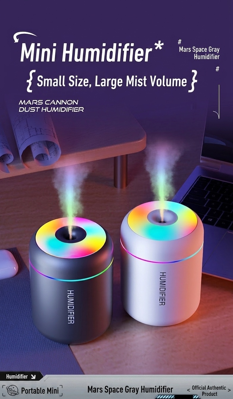 Humidificador USB mini portátil, difusor de aceites esenciales de 180 ml con luz nocturna RGB de 7 colores, niebla fina y silenciosa para coche, hogar, oficina y viajes.